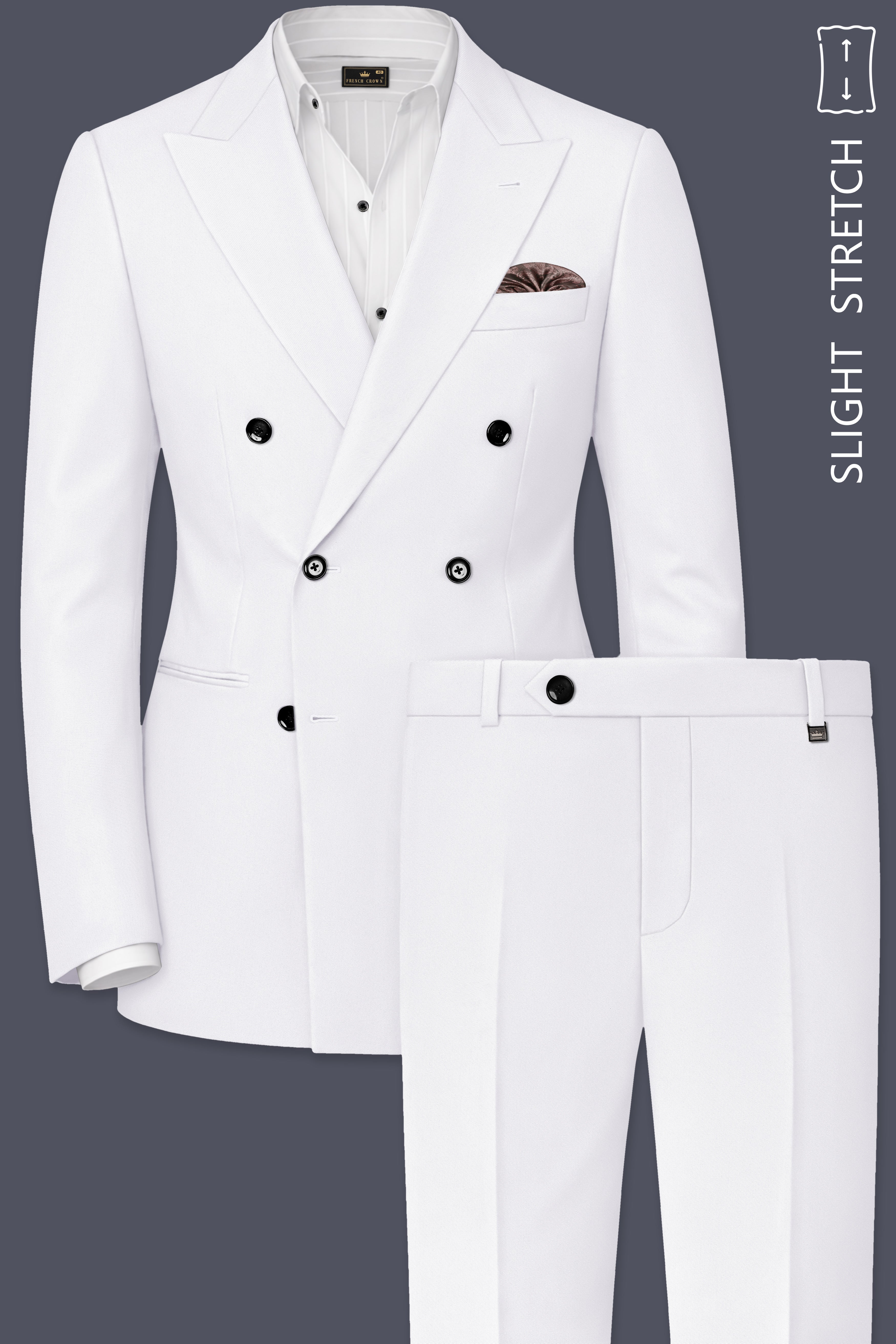 Aurello-Bright White Slight Stretch Subtle Sheen Poly-Viscose Double Breasted Suit