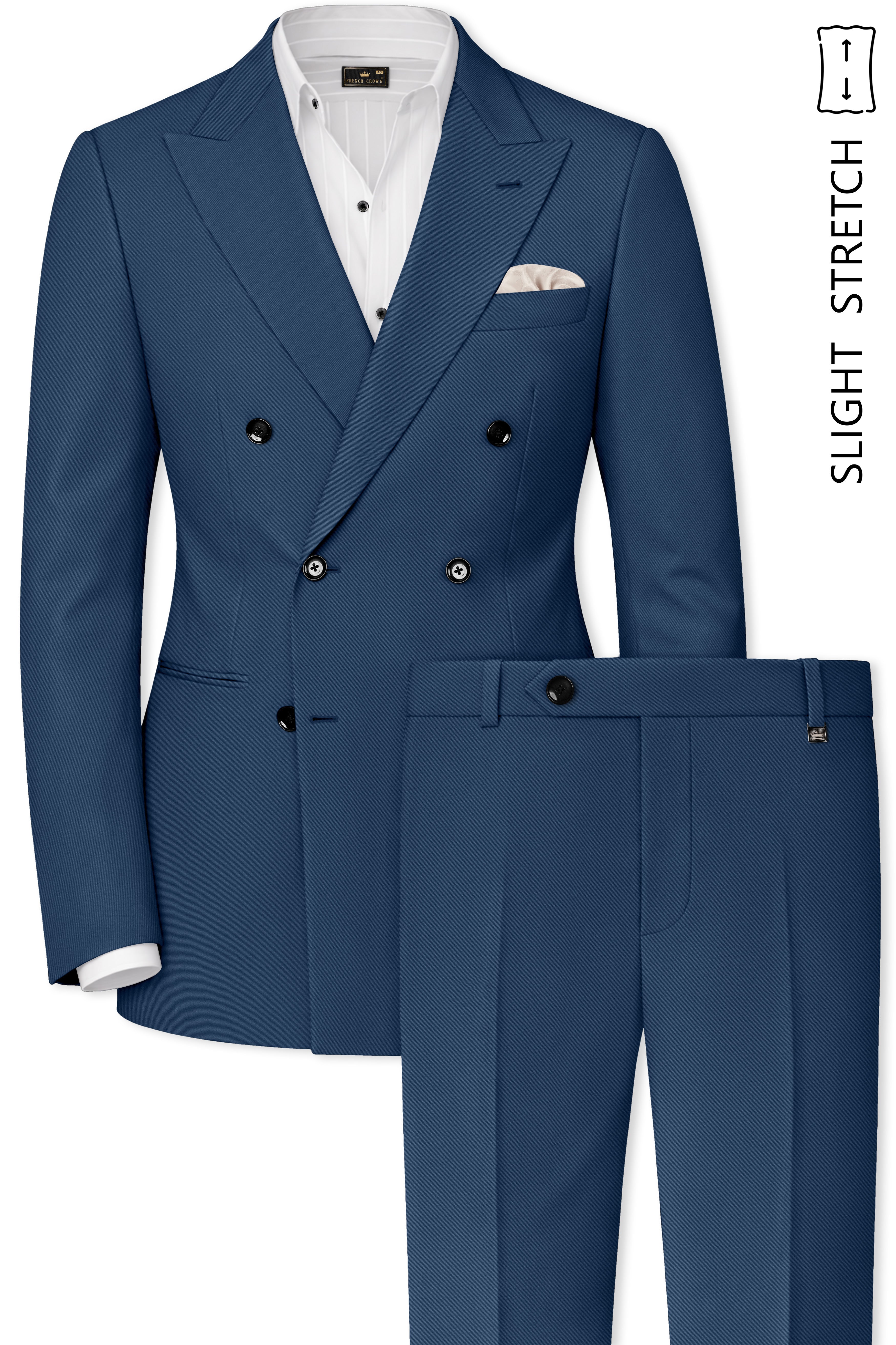 Azuron-Rhino Blue Slight Stretch Subtle Sheen Poly-Viscose Double Breasted Suit