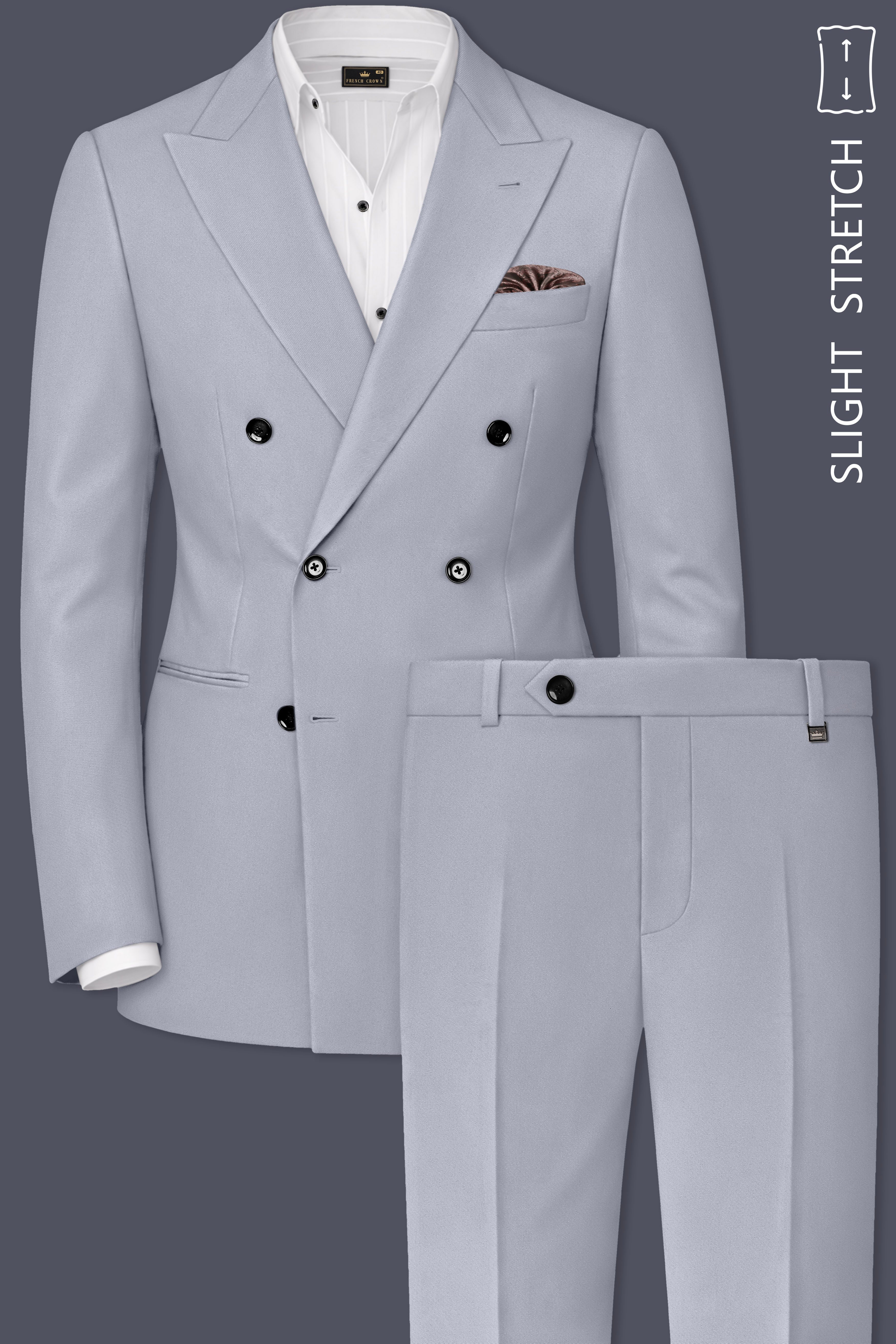 Ashvaro-Manatee Gray Slight Stretch Subtle Sheen Poly-Viscose Double Breasted Suit