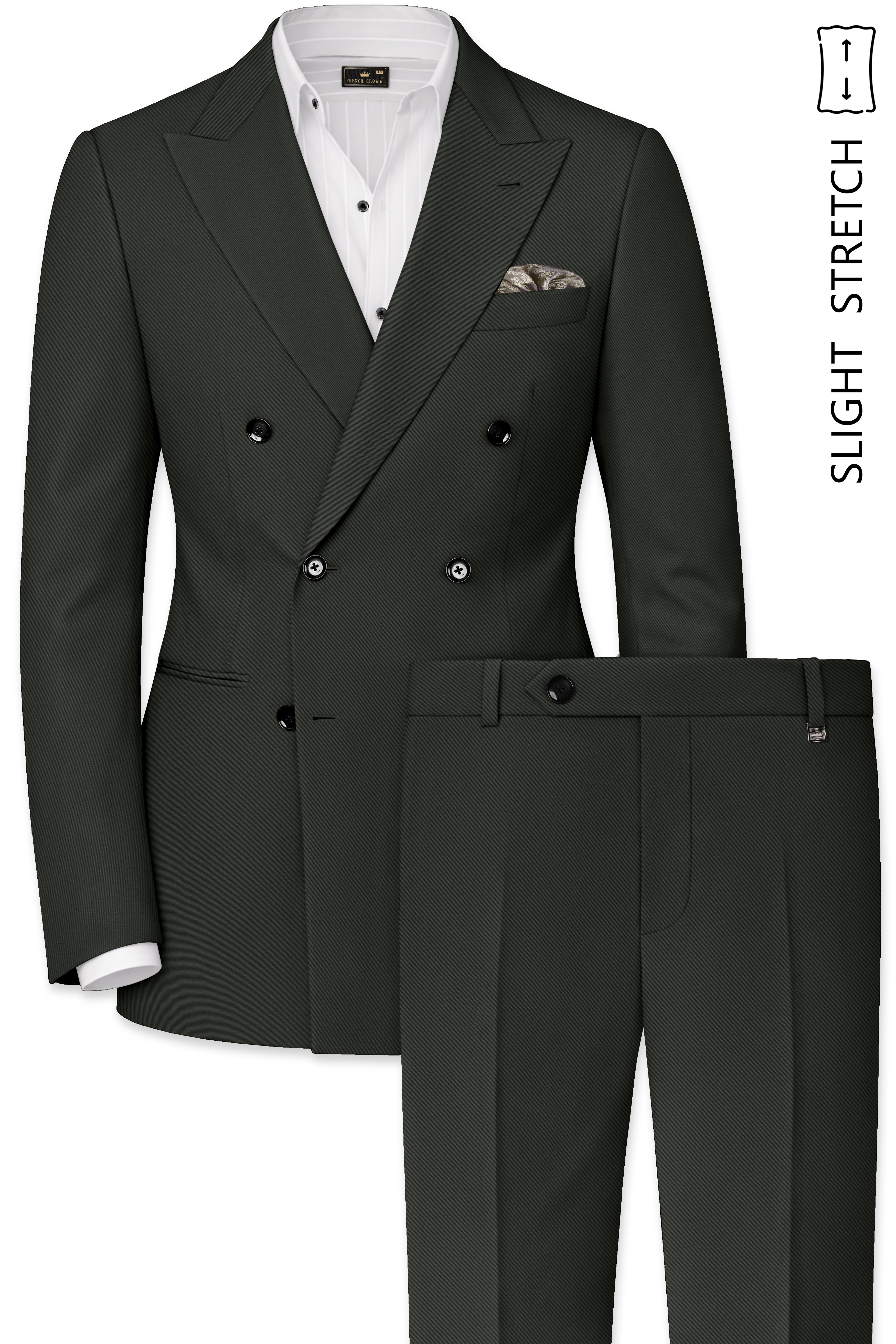 Emeron-Seaweed Green Slight Stretch Subtle Sheen Poly-Viscose Double Breasted Suit