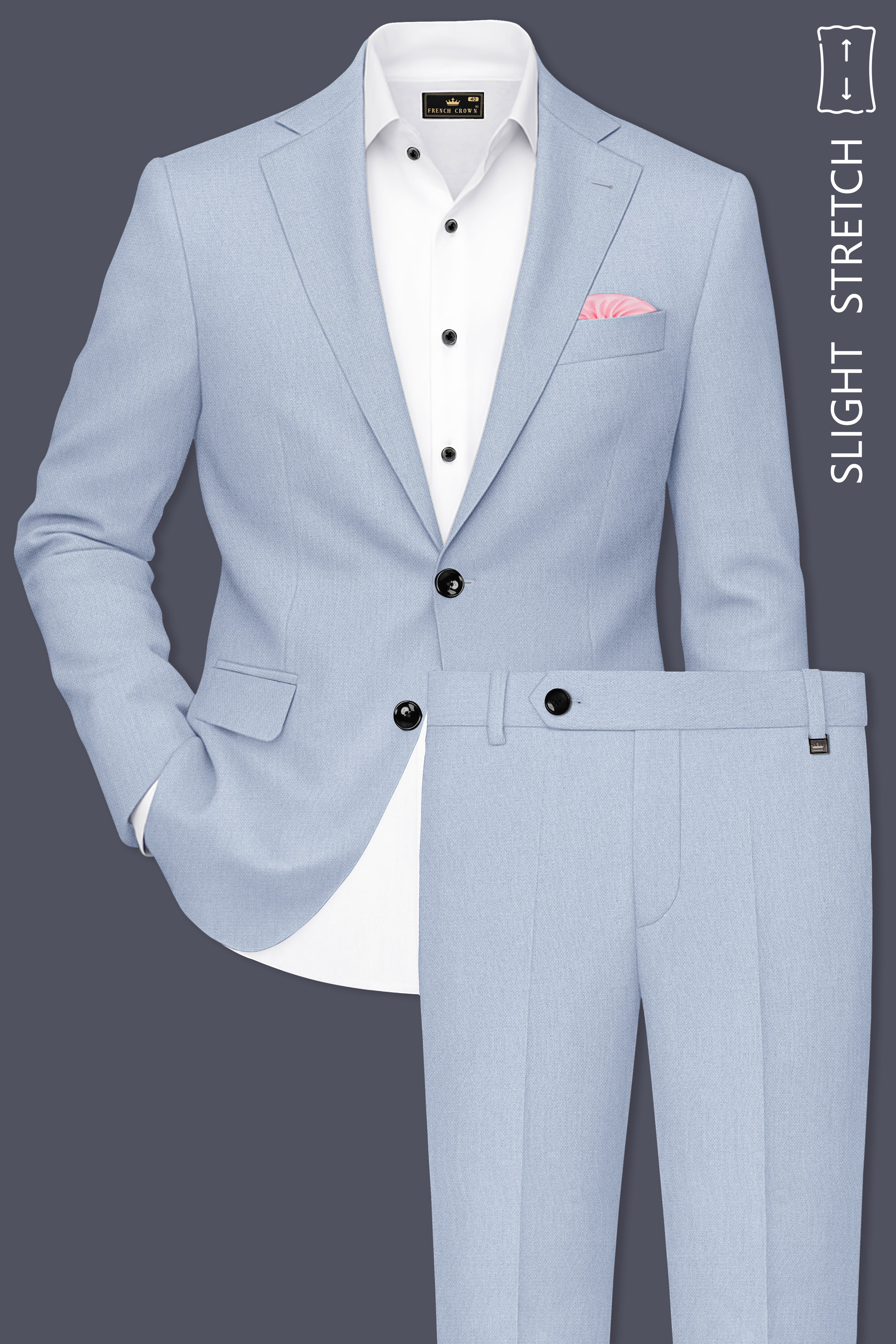 Azure-Heather Blue Diamond Textured Wool Rich Slight Stretch Single Breasted Suit