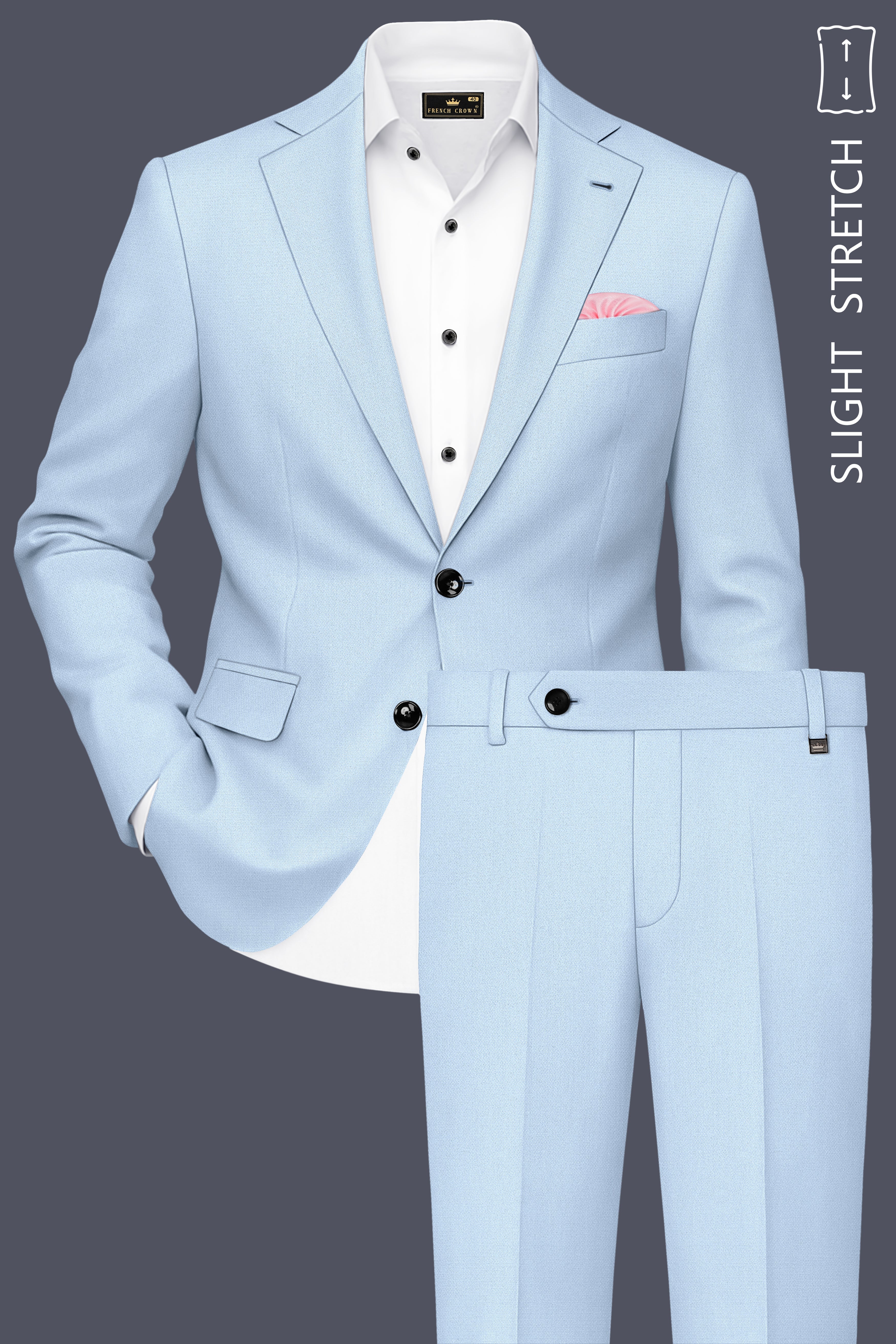 Azure-Heather Blue Diamond Textured Wool Rich Slight Stretch Single Breasted Suit