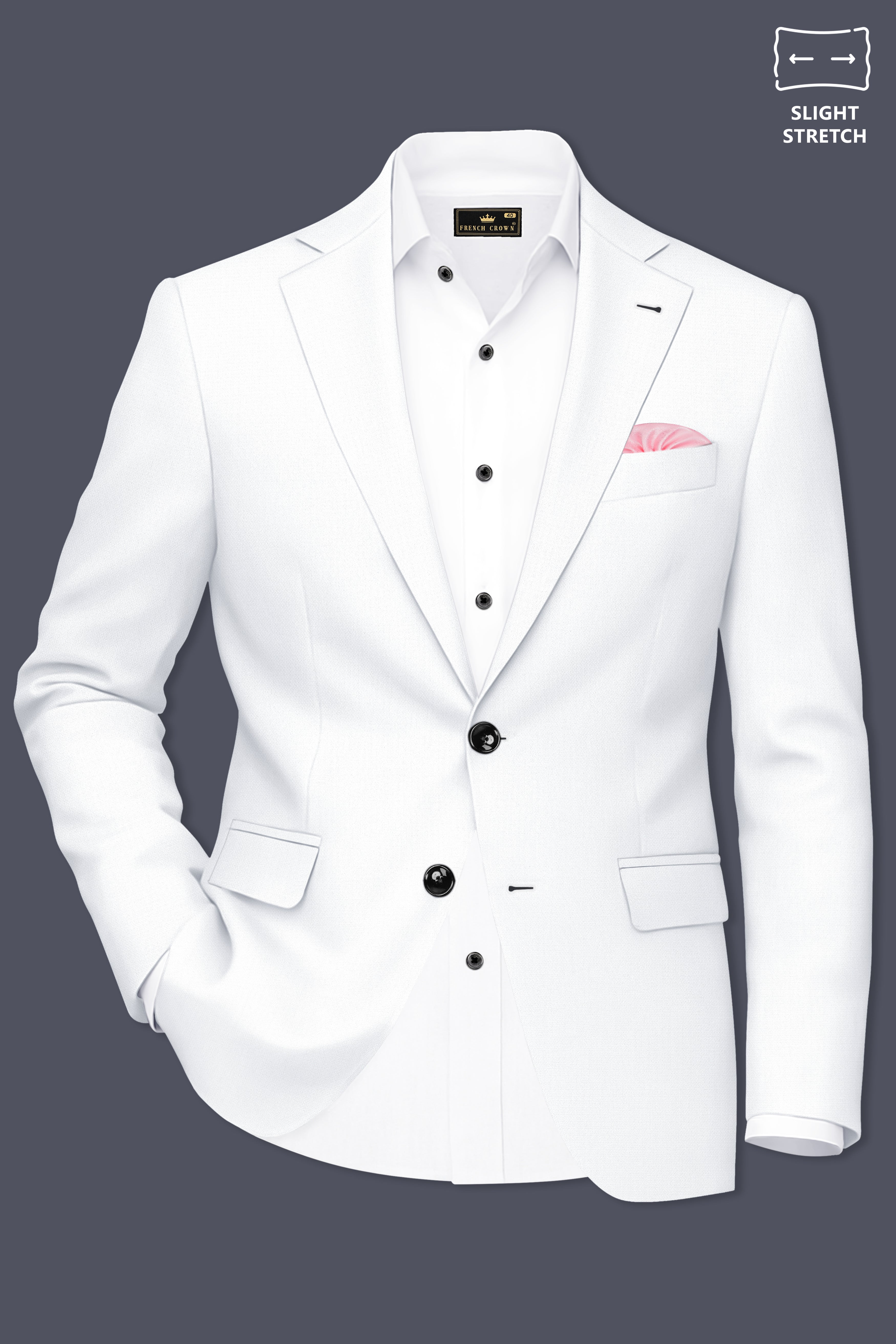 Sterling-Bright White Diamond Textured Wool Rich Slight Stretch Single Breasted Suit