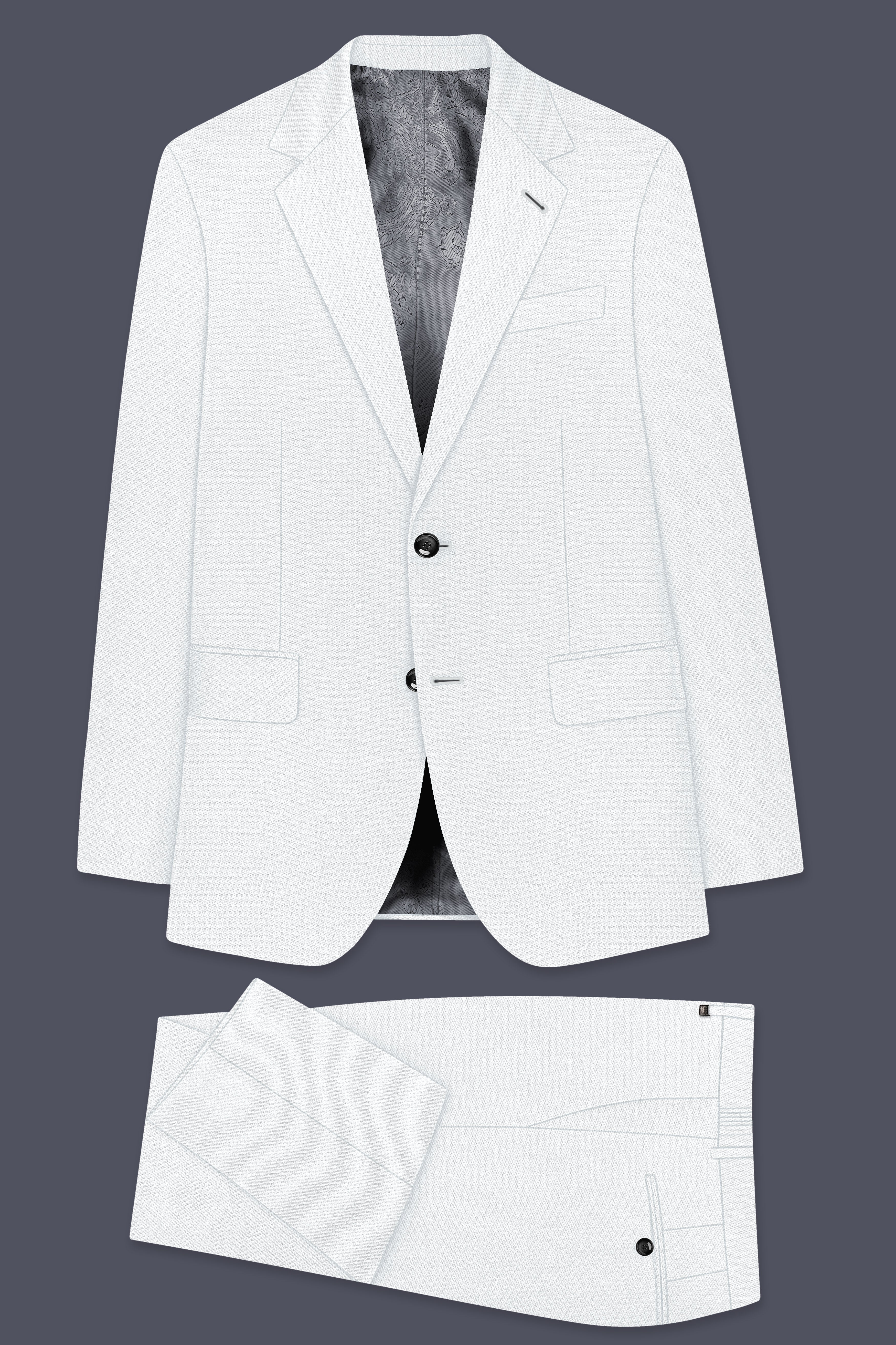 Sterling-Bright White Diamond Textured Wool Rich Slight Stretch Single Breasted Suit