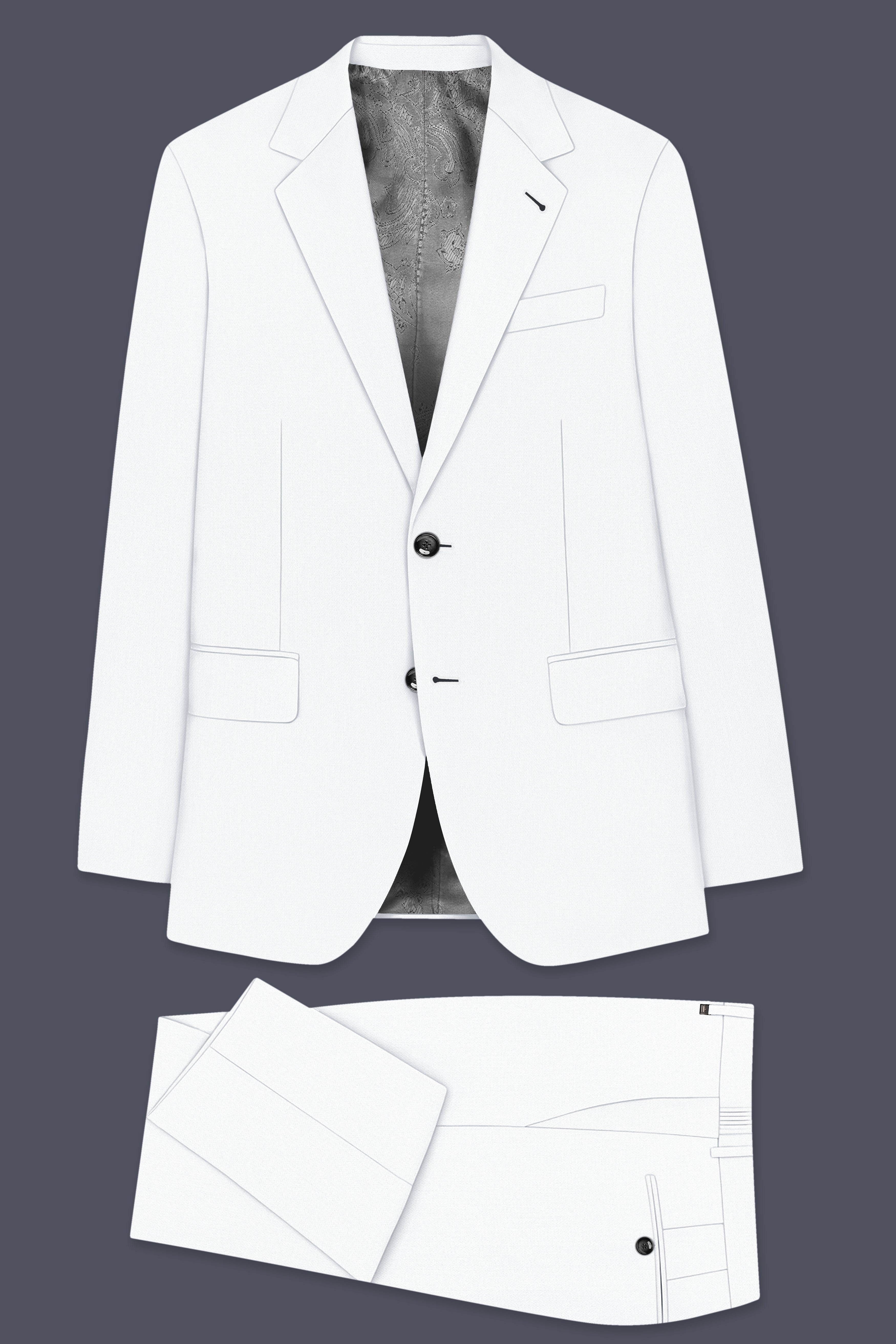 Sterling-Bright White Diamond Textured Wool Rich Slight Stretch Single Breasted Suit