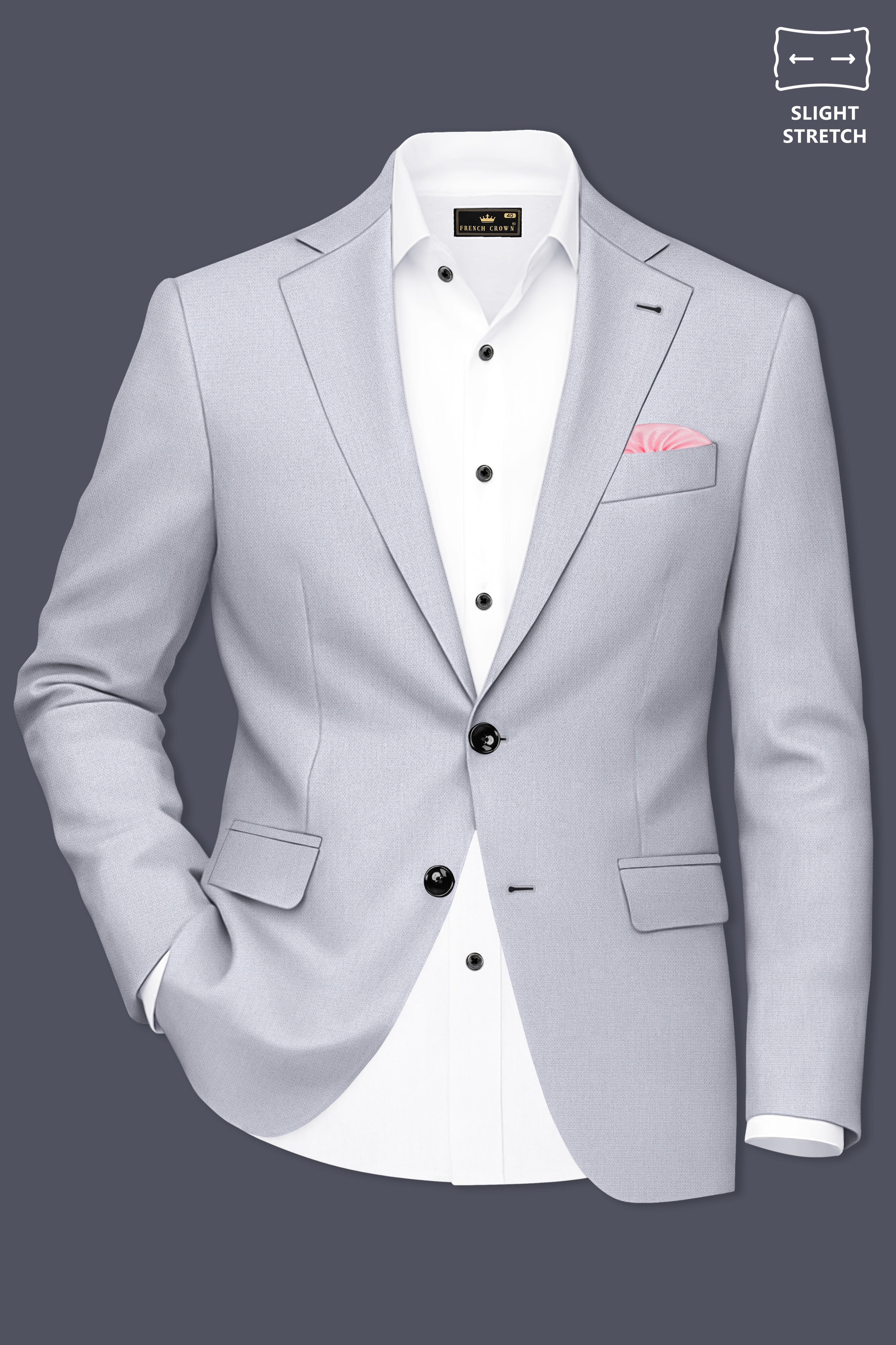 Mist-Spun Pearl Gray Diamond Textured Wool Rich Slight Stretch Single Breasted Suit