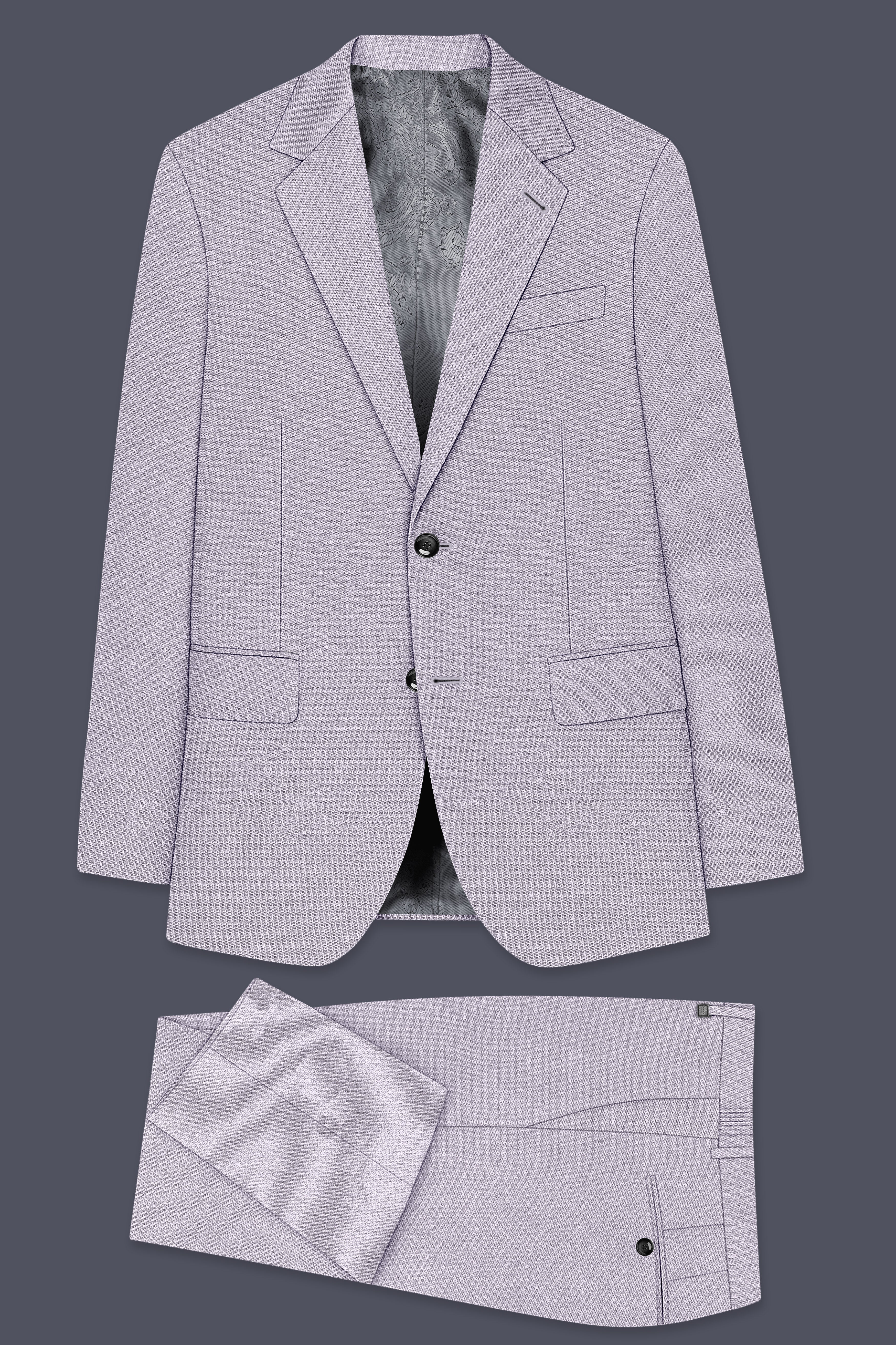 Mist-Spun Pearl Gray Diamond Textured Wool Rich Slight Stretch Single Breasted Suit