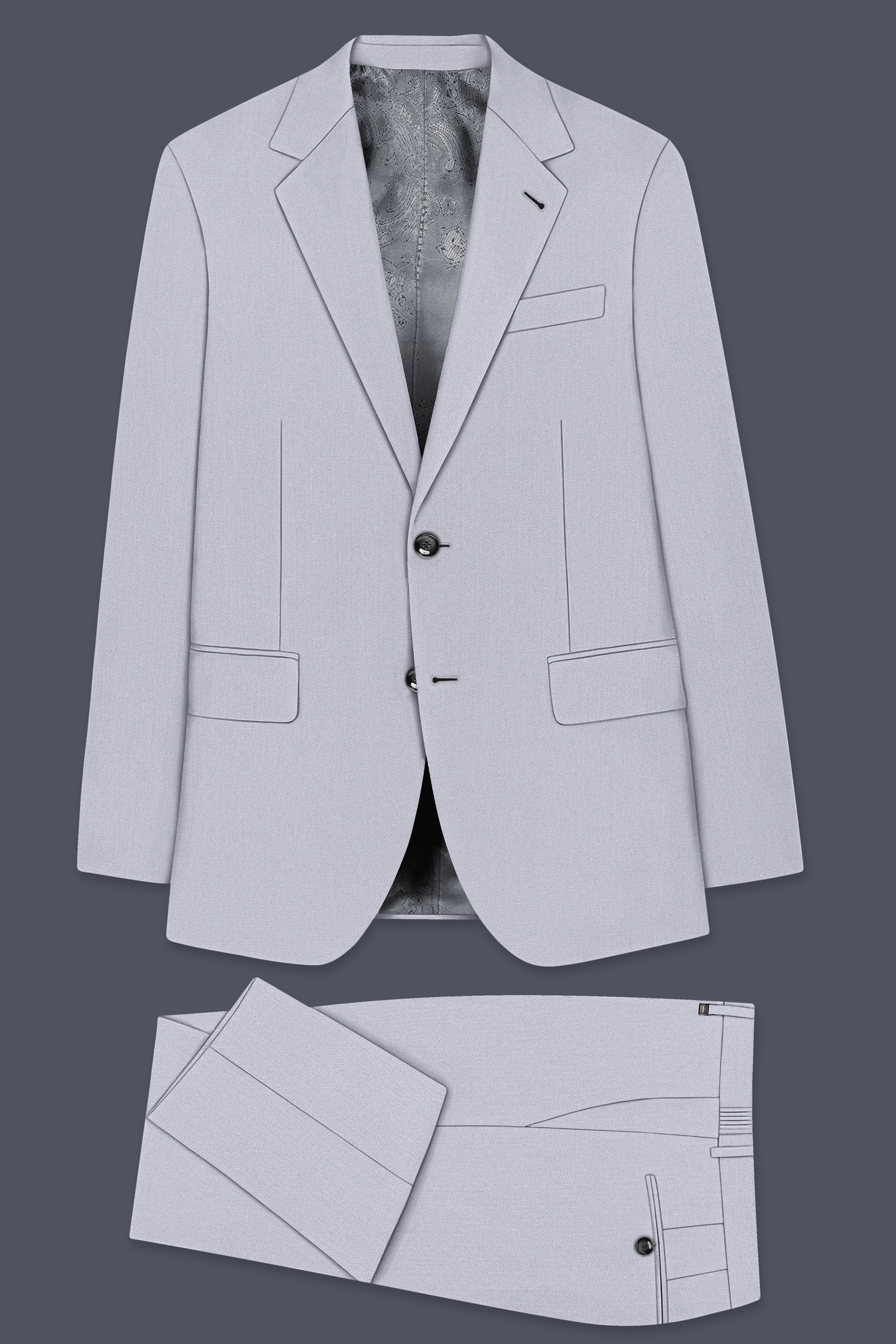 Mist-Spun Pearl Gray Diamond Textured Wool Rich Slight Stretch Single Breasted Suit