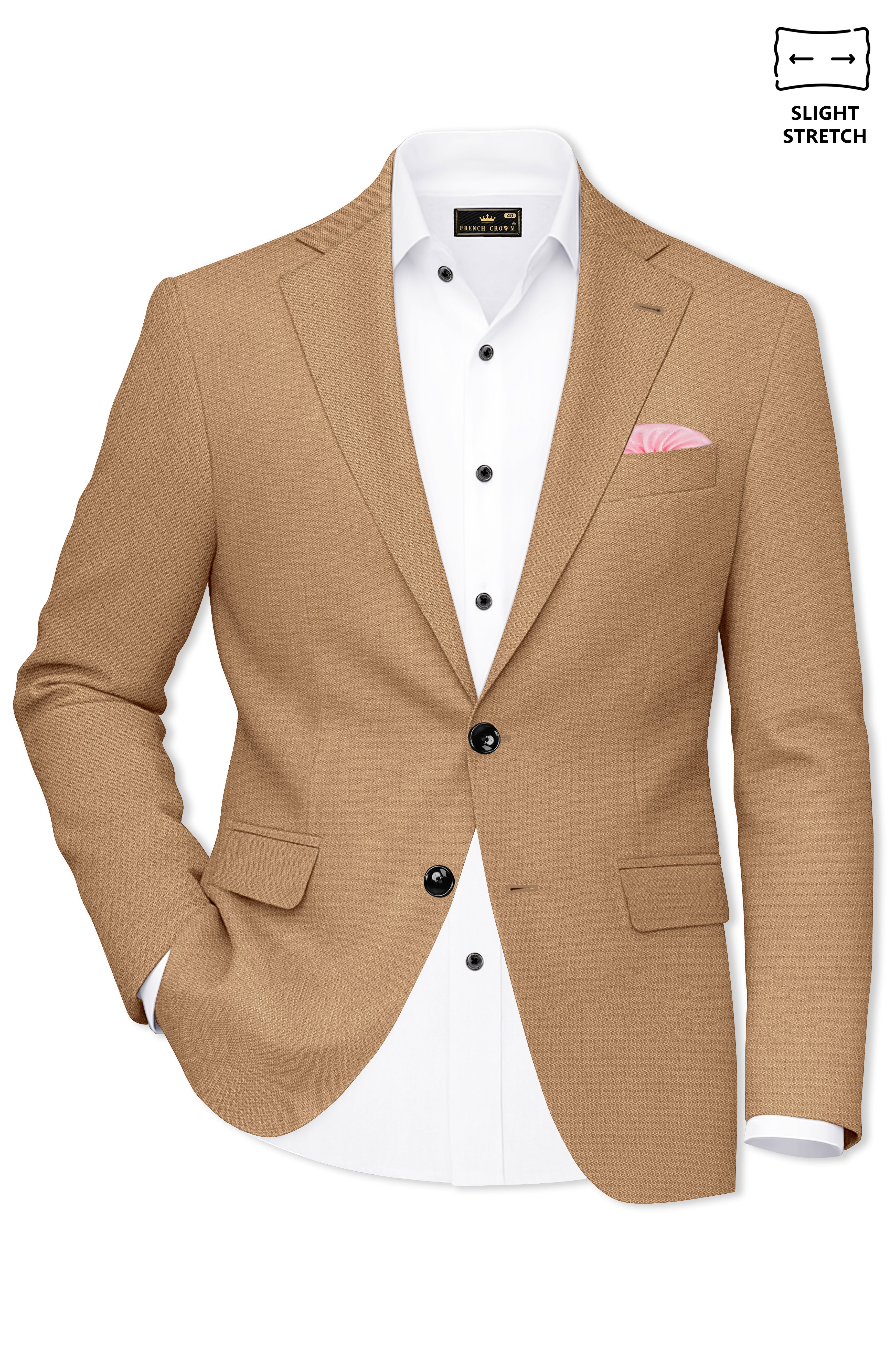 Sienna-Teak Brown Diamond Textured Wool Rich Slight Stretch Single Breasted Suit