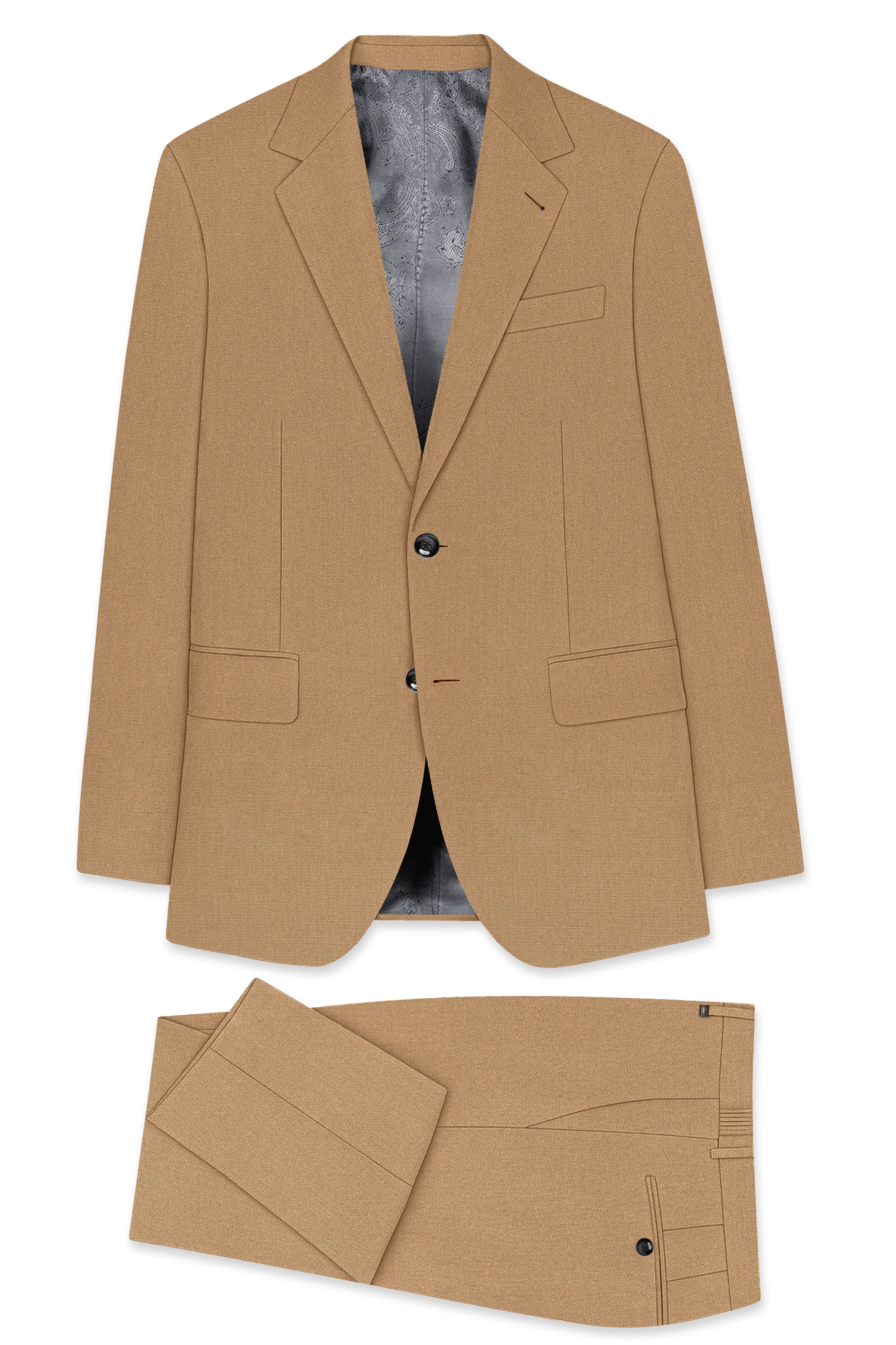 Sienna-Teak Brown Diamond Textured Wool Rich Slight Stretch Single Breasted Suit
