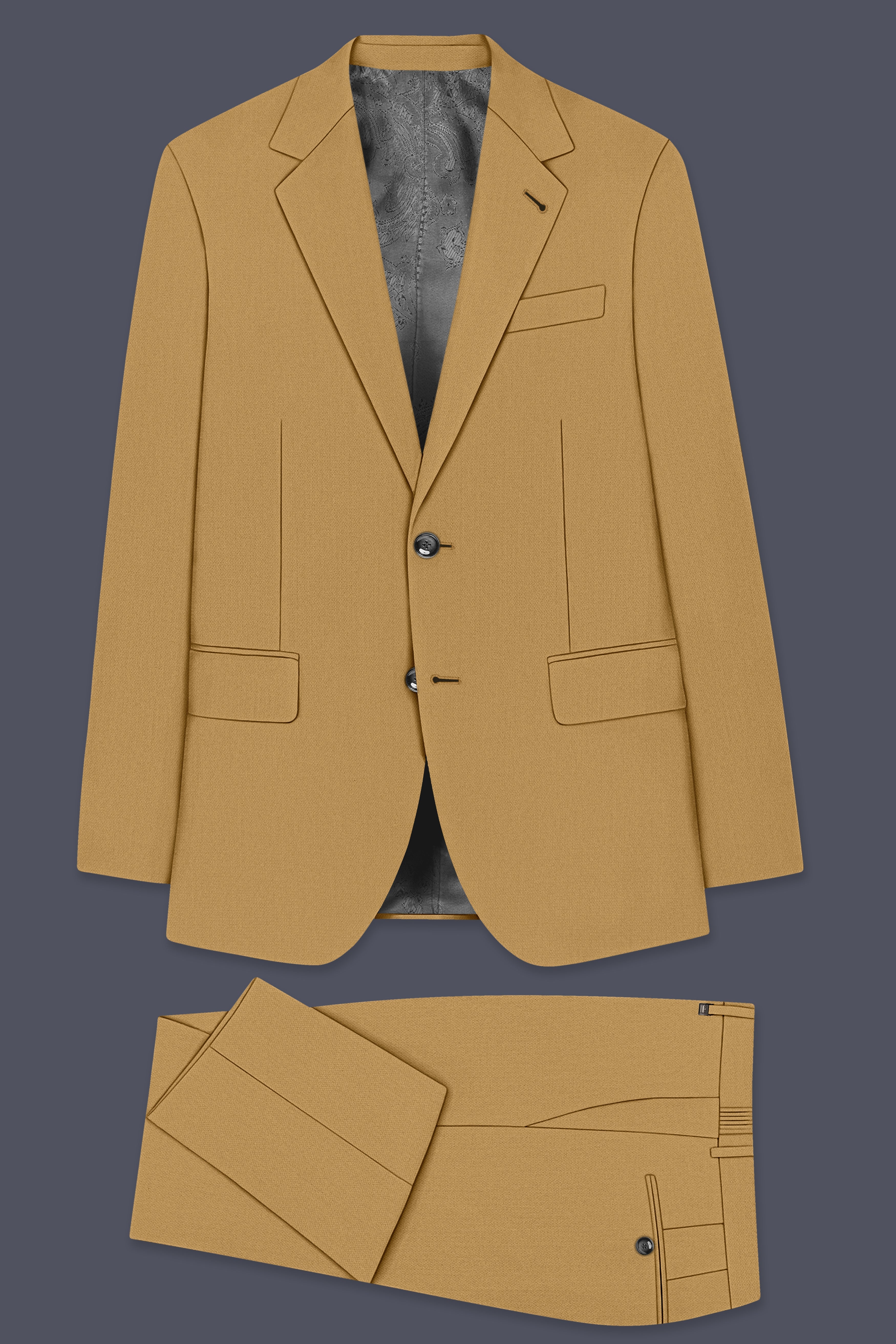 Sienna-Teak Brown Diamond Textured Wool Rich Slight Stretch Single Breasted Suit