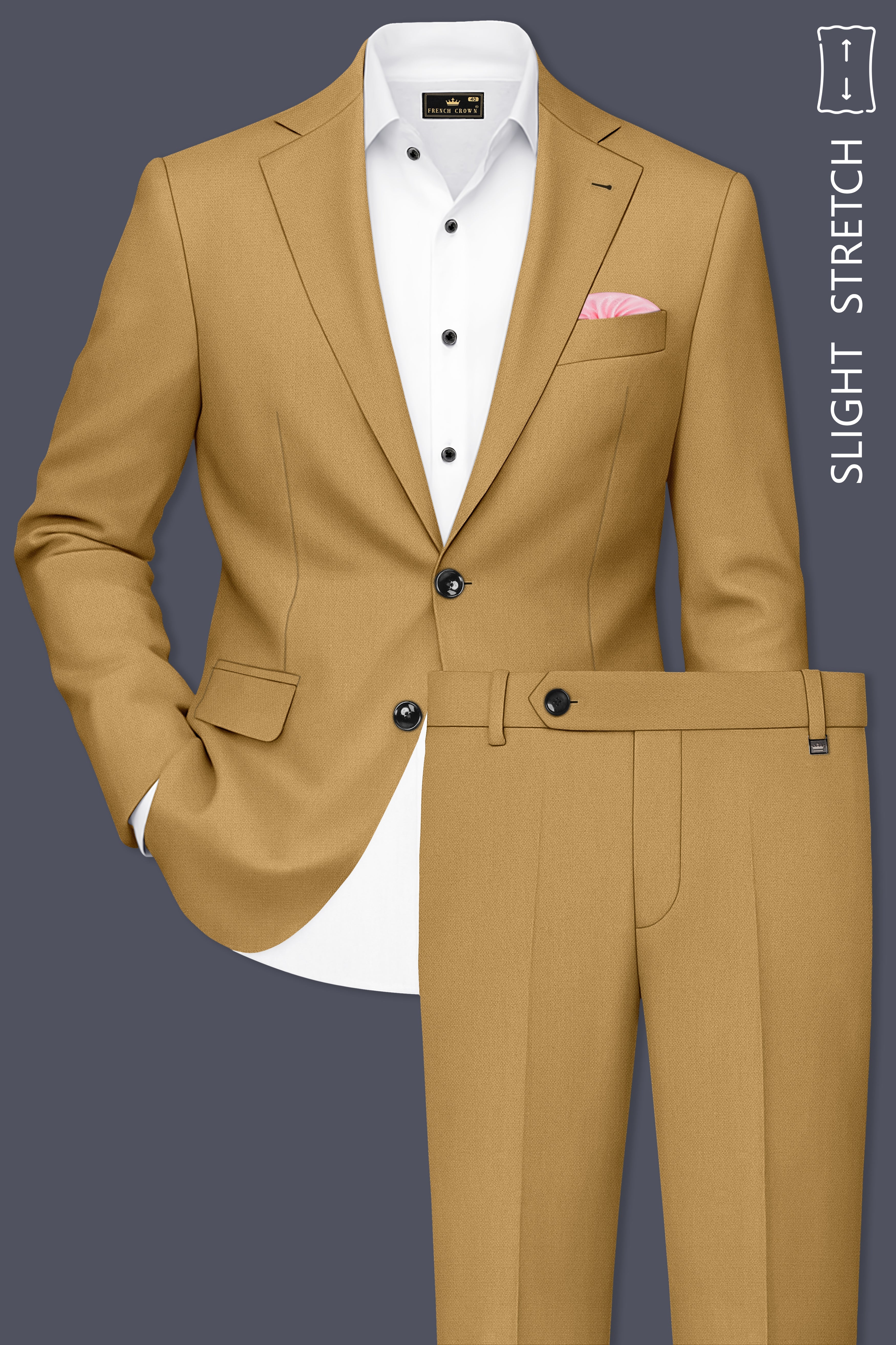 Sienna-Teak Brown Diamond Textured Wool Rich Slight Stretch Single Breasted Suit