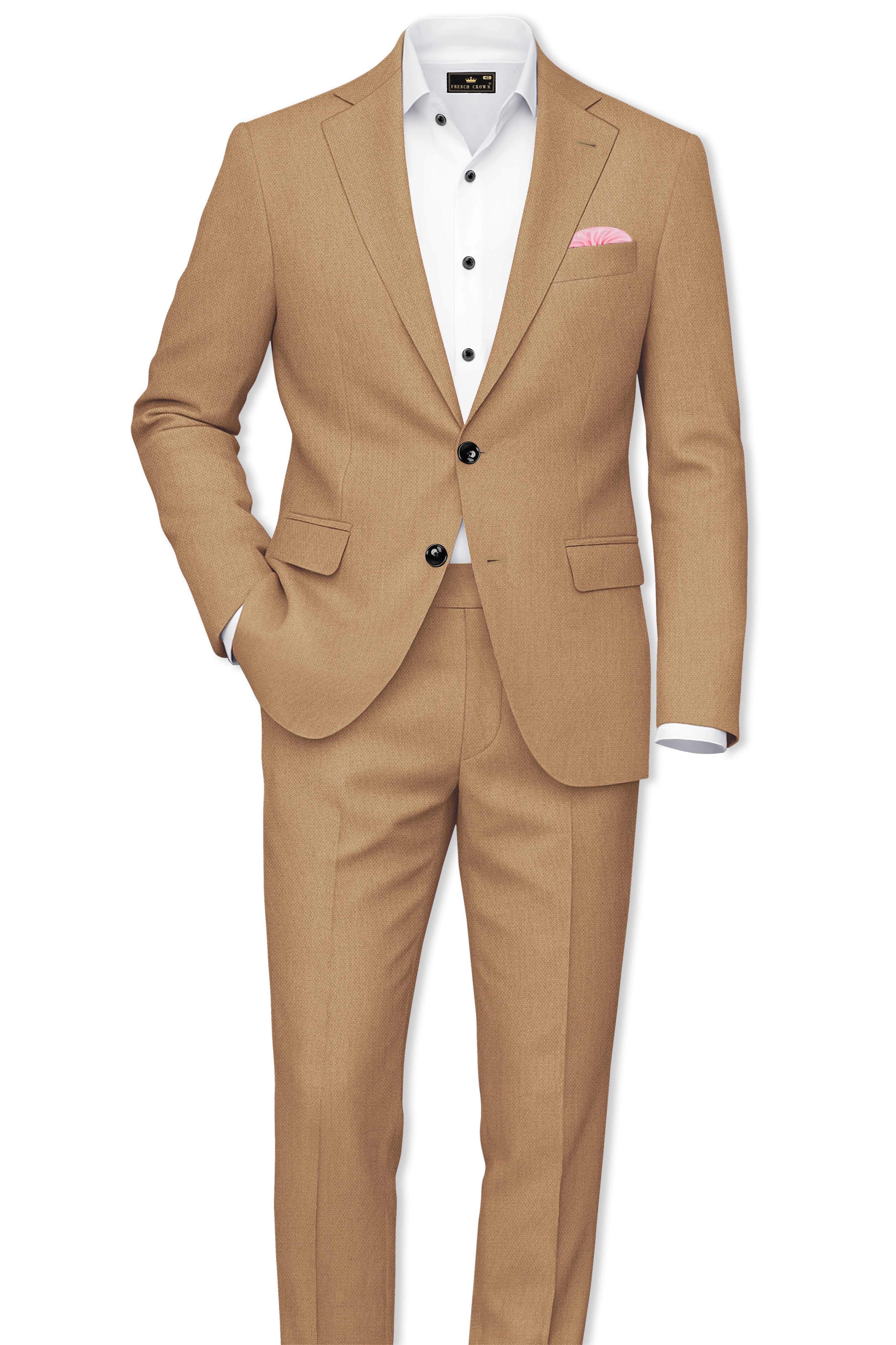 Sienna-Teak Brown Diamond Textured Wool Rich Slight Stretch Single Breasted Suit