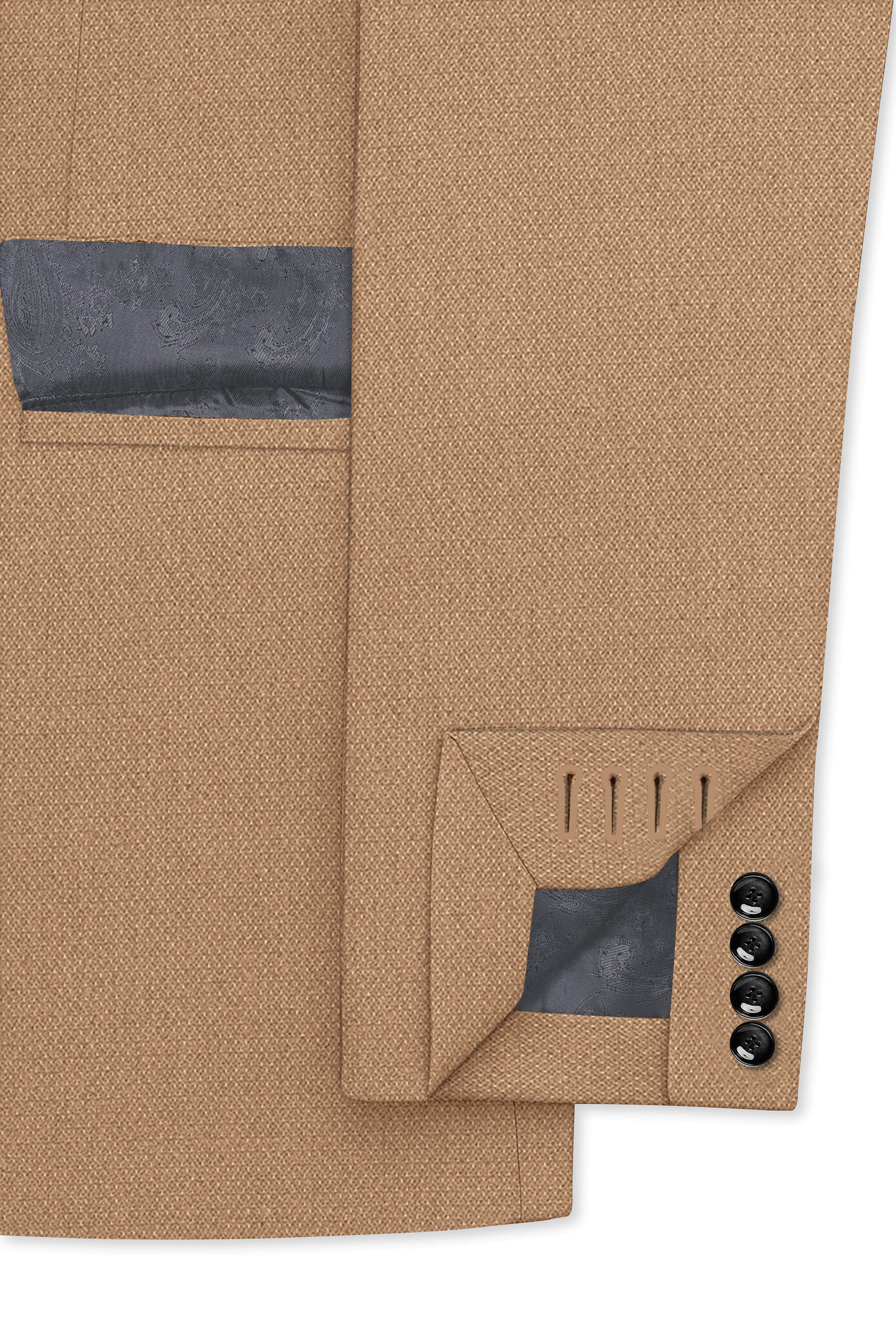 Sienna-Teak Brown Diamond Textured Wool Rich Slight Stretch Single Breasted Suit