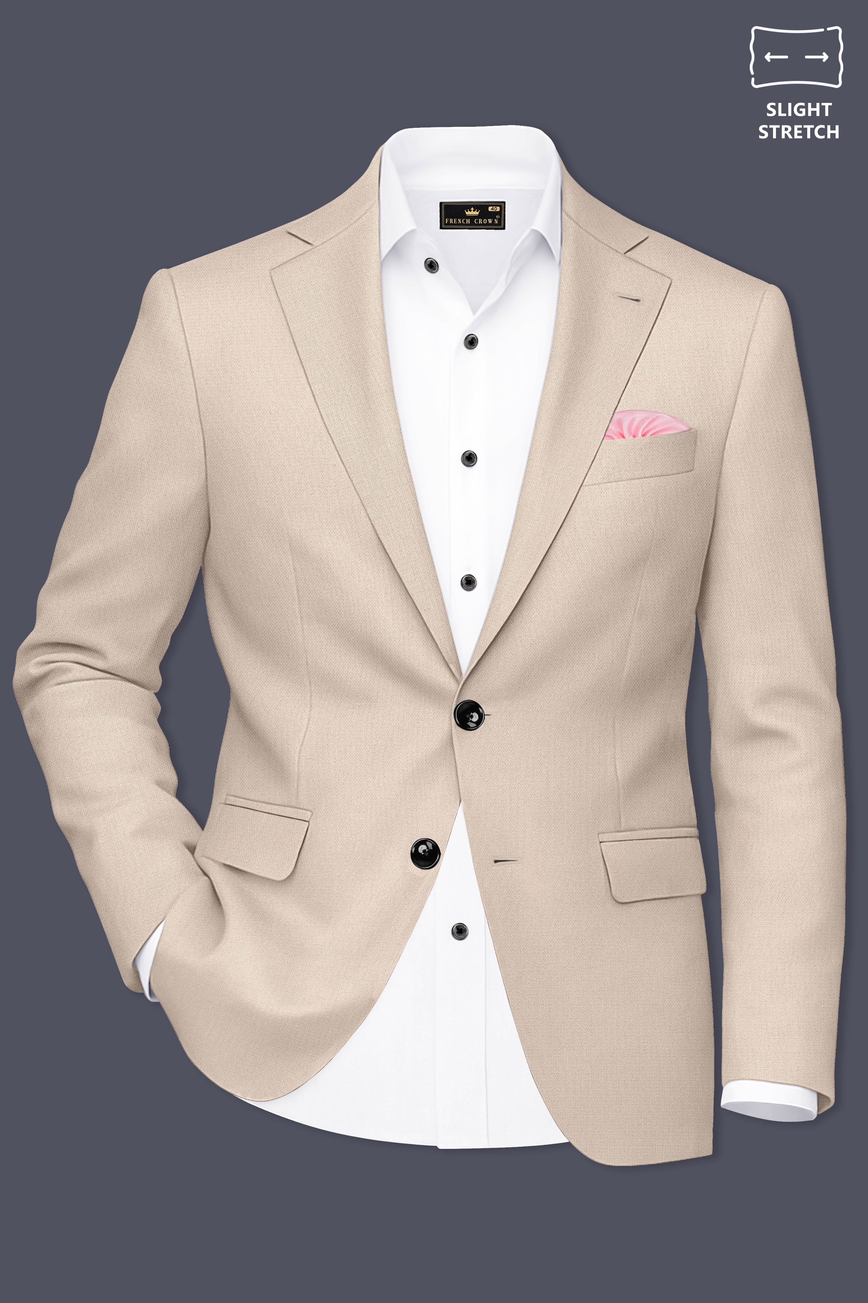 Dune-Foggy Cream Diamond Textured Wool Rich Slight Stretch Single Breasted Suit