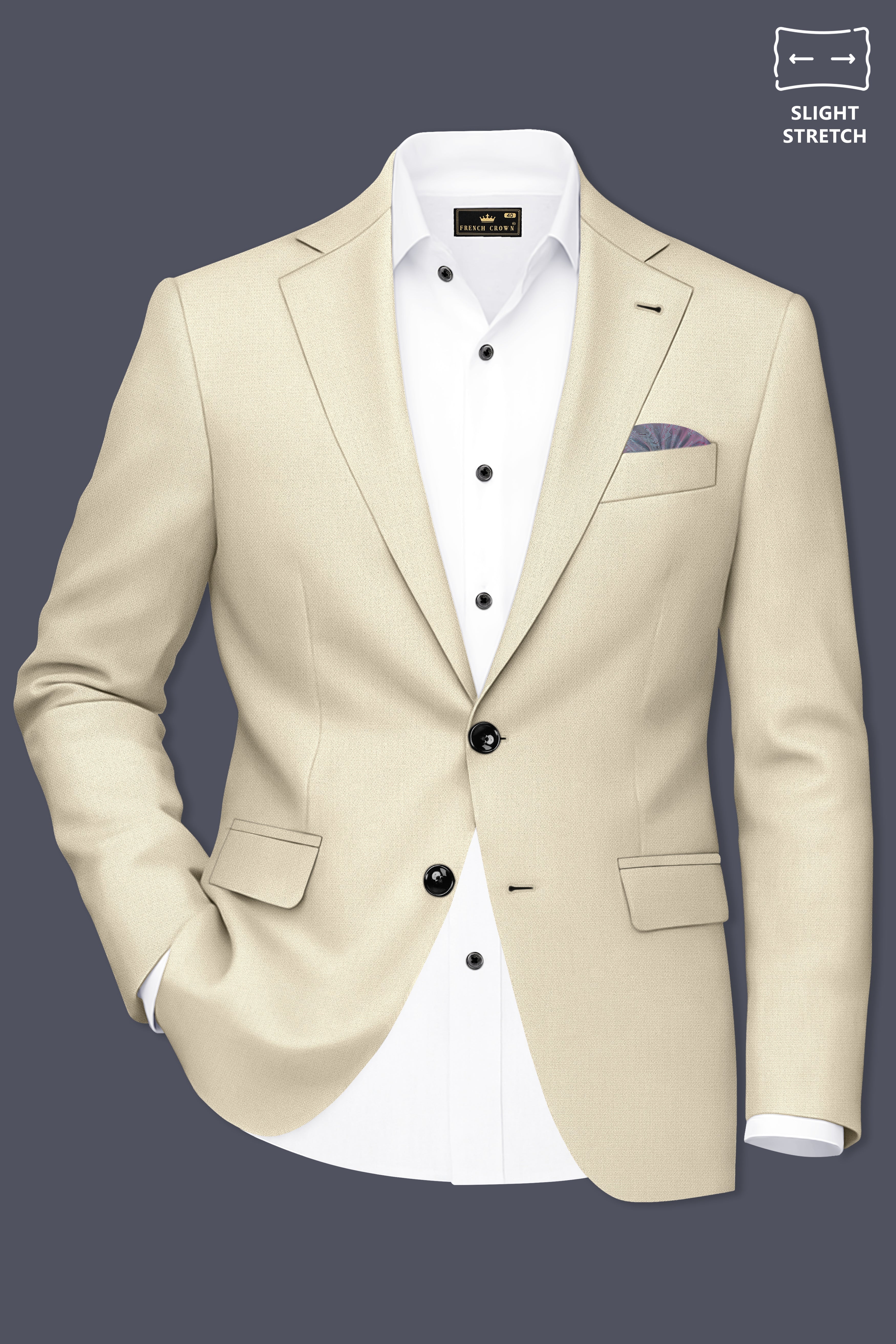 Dune-Foggy Cream Diamond Textured Wool Rich Slight Stretch Single Breasted Suit