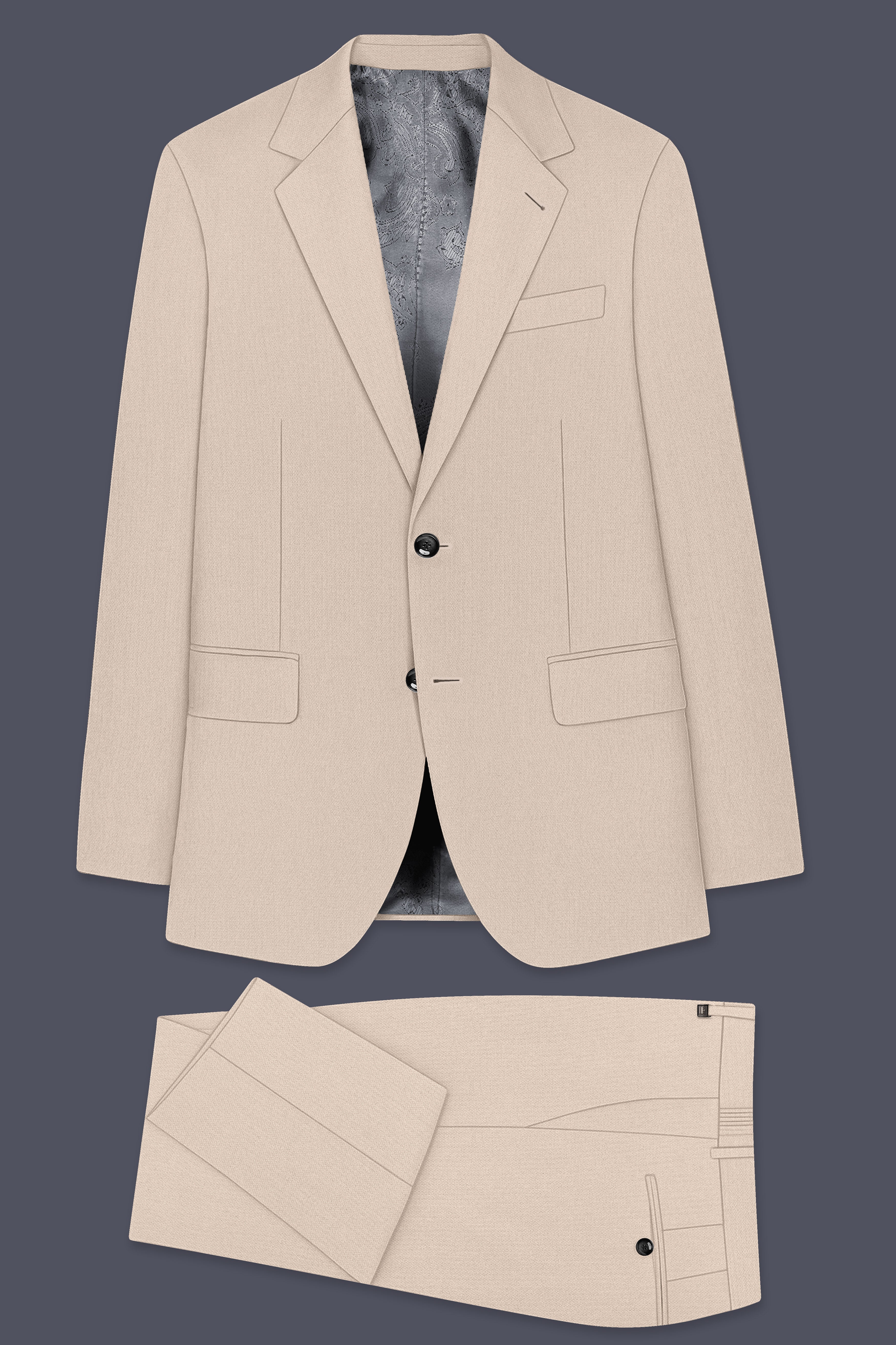 Dune-Foggy Cream Diamond Textured Wool Rich Slight Stretch Single Breasted Suit