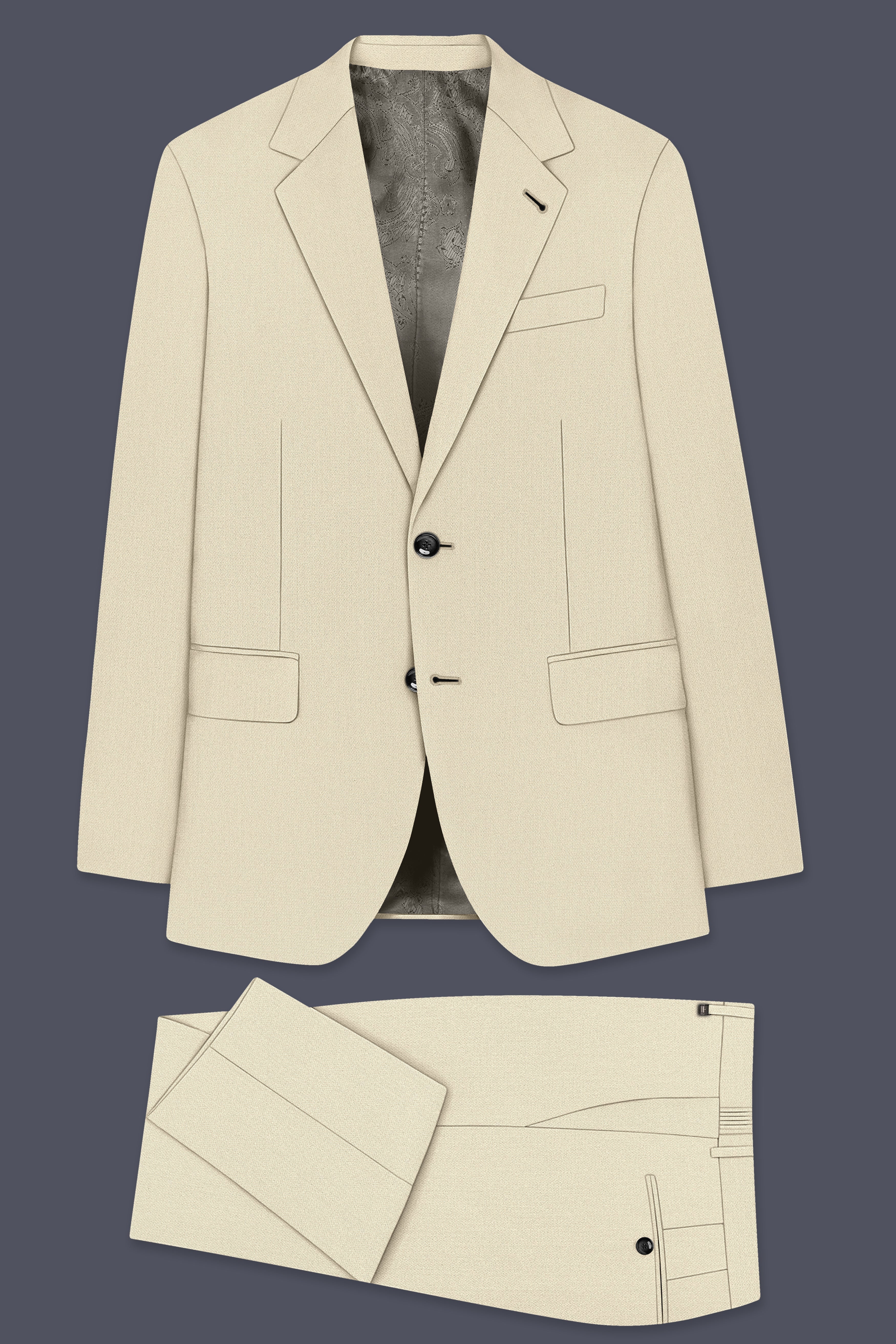 Dune-Foggy Cream Diamond Textured Wool Rich Slight Stretch Single Breasted Suit