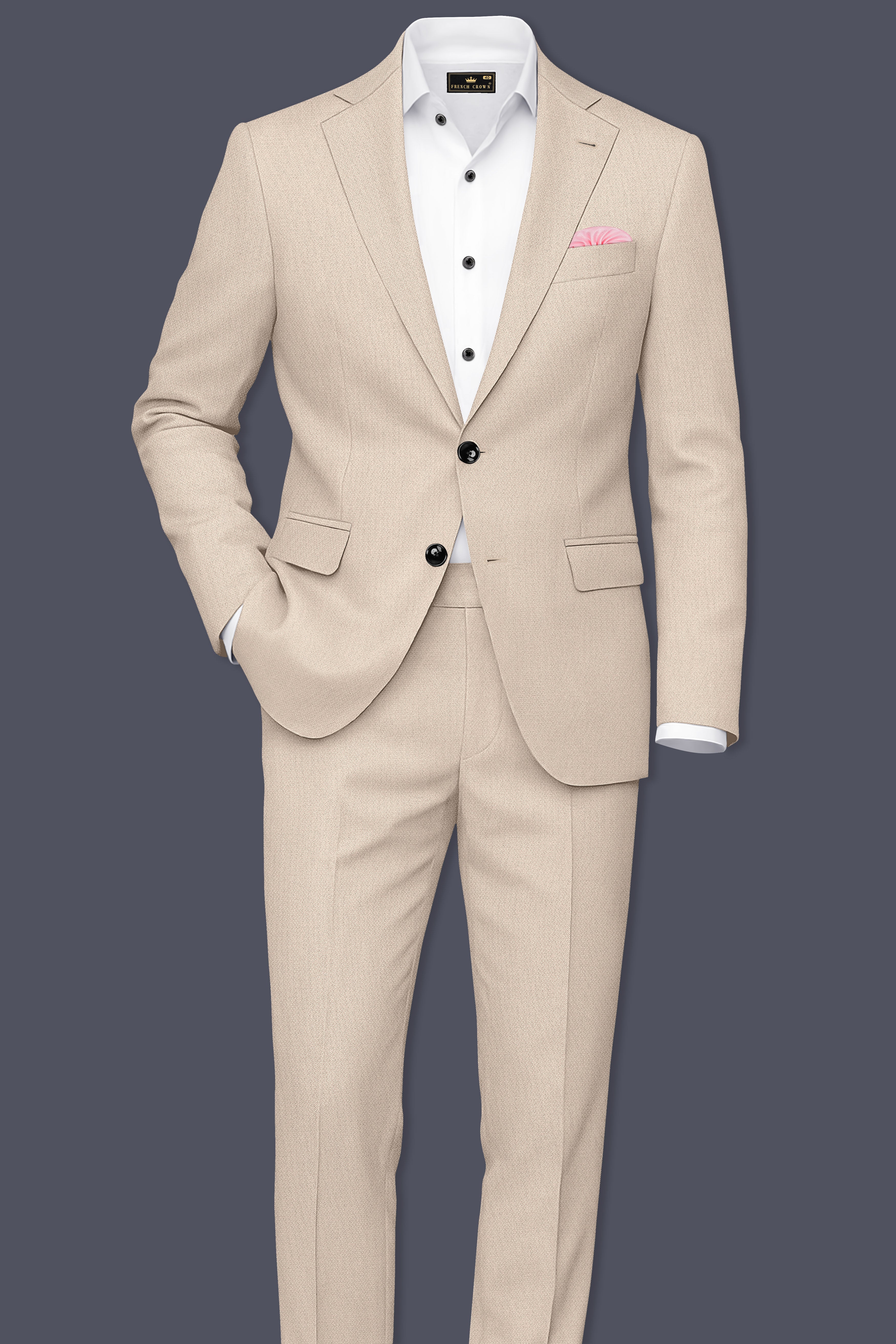 Dune-Foggy Cream Diamond Textured Wool Rich Slight Stretch Single Breasted Suit