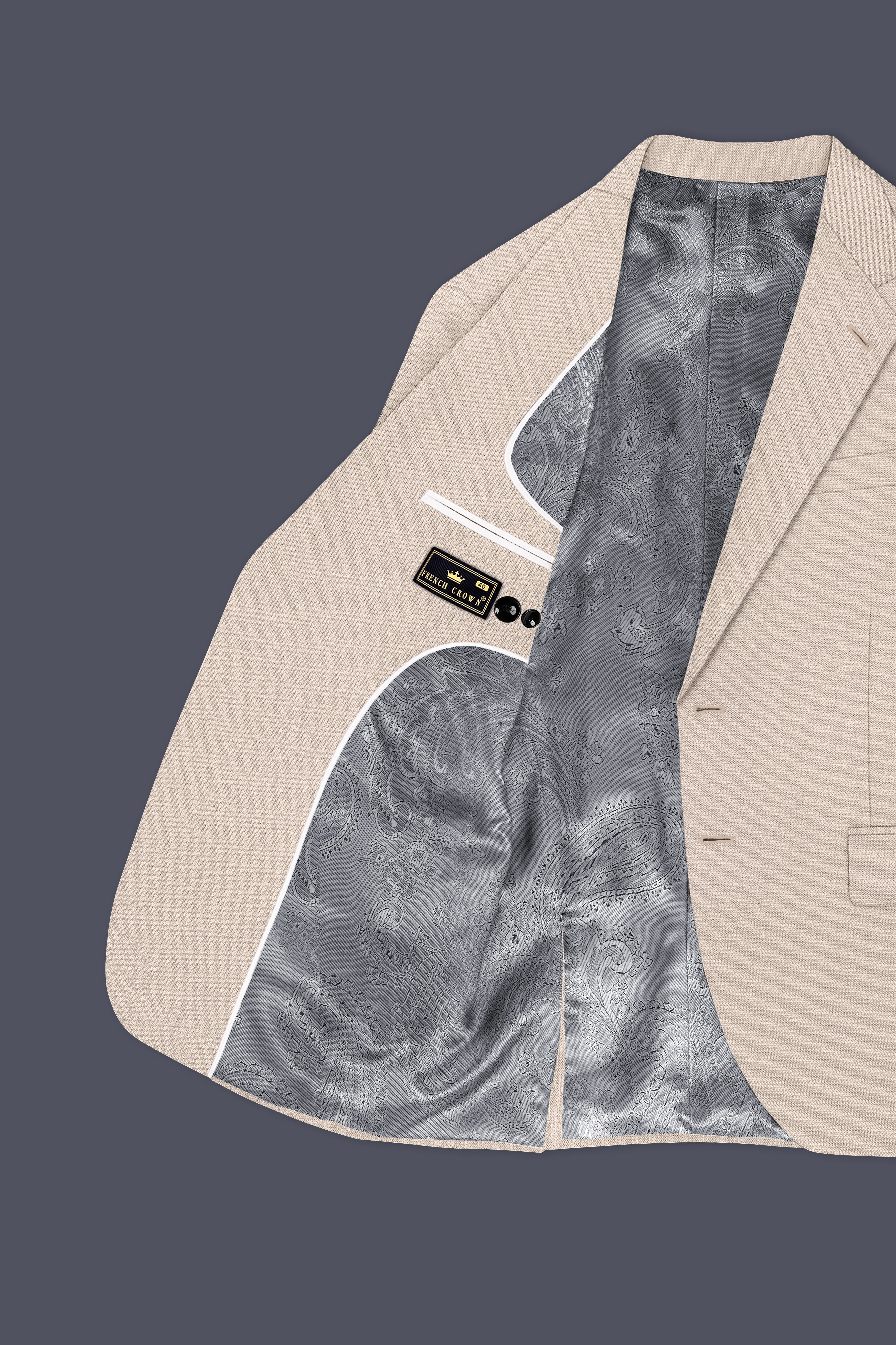Dune-Foggy Cream Diamond Textured Wool Rich Slight Stretch Single Breasted Suit