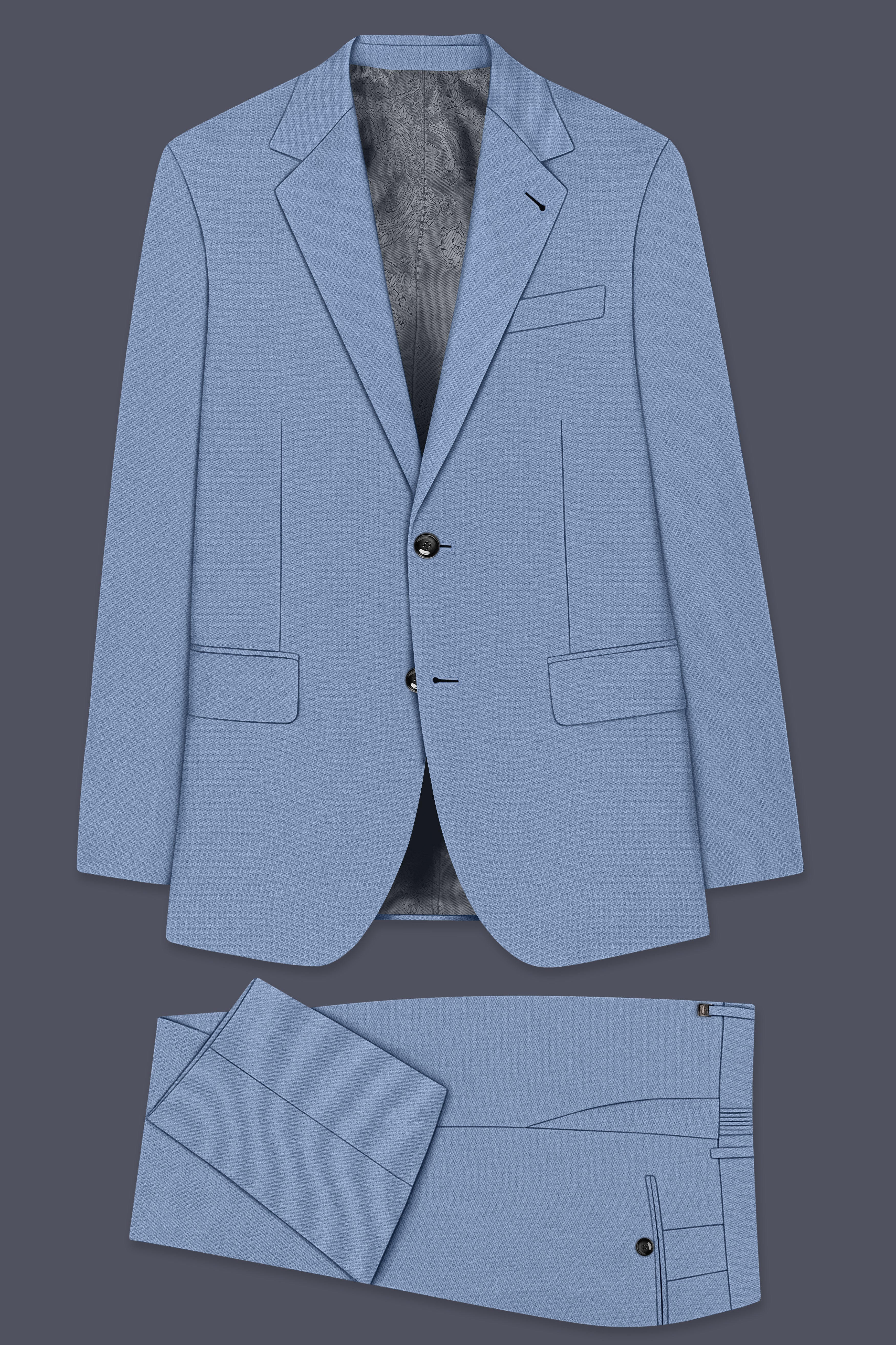Harbor-Waterloo Blue Diamond Textured Wool Rich Slight Stretch Single Breasted Suit