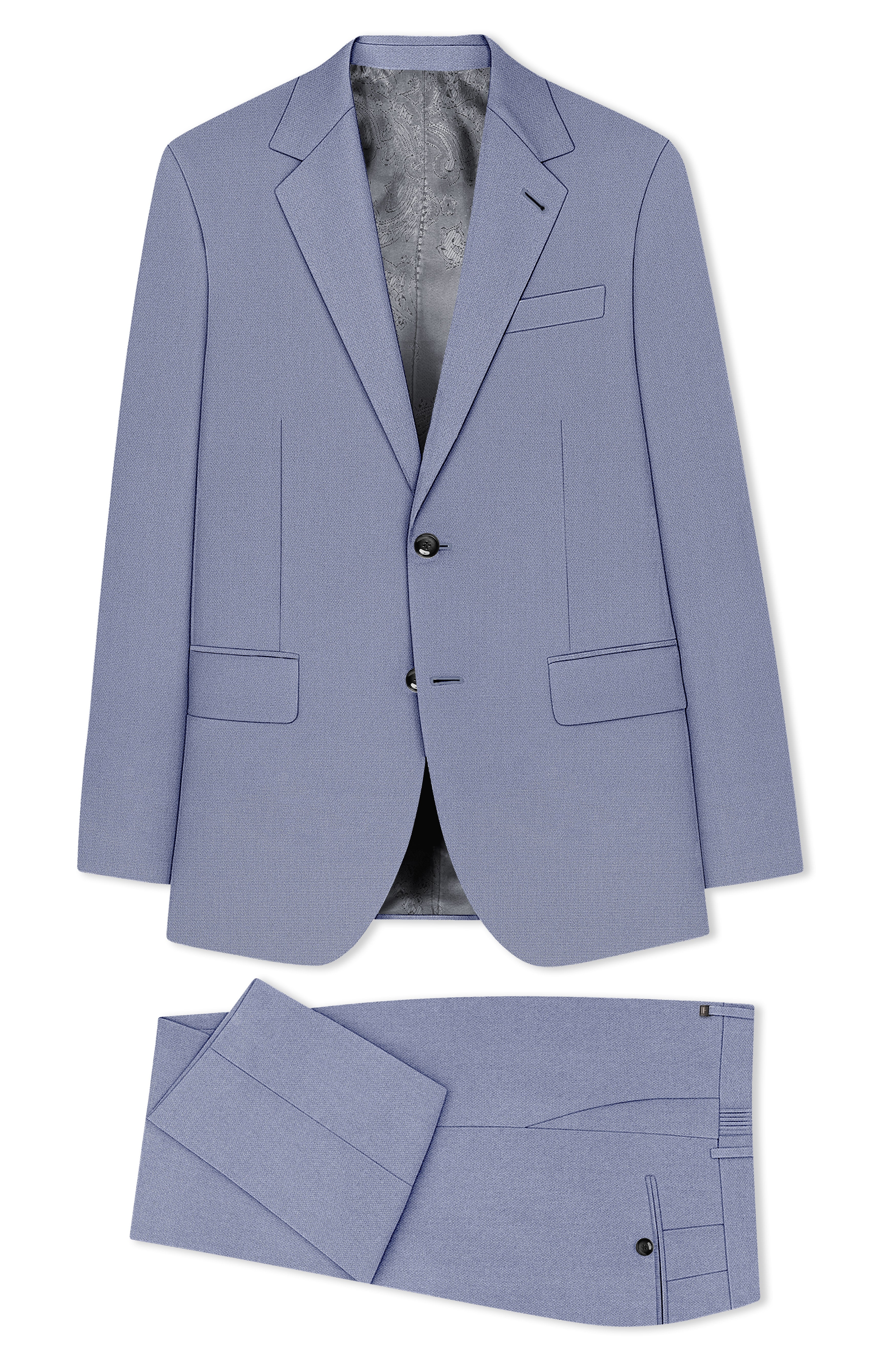 Harbor-Waterloo Blue Diamond Textured Wool Rich Slight Stretch Single Breasted Suit