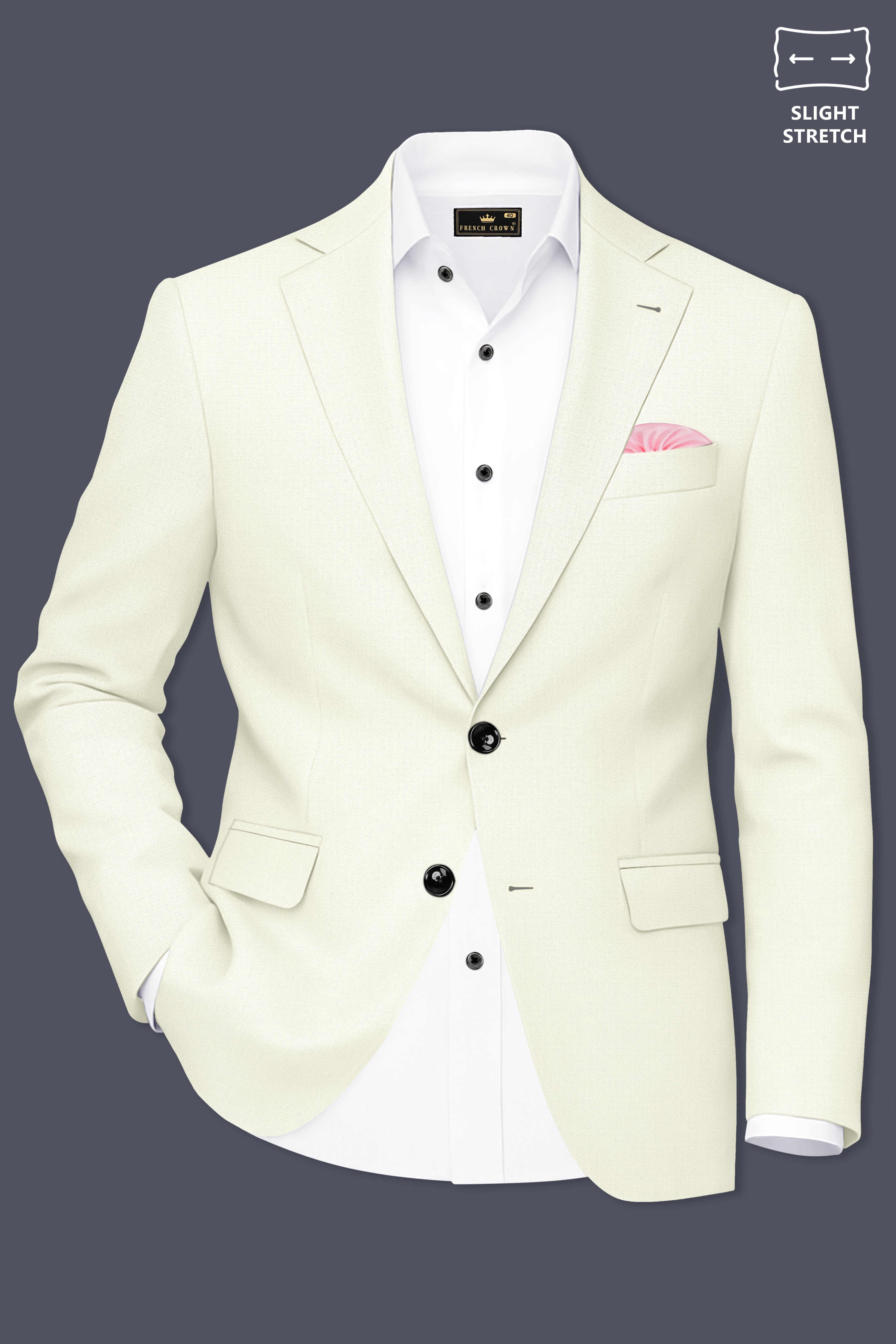 Ecru-Merino Off White Diamond Textured Wool Rich Slight Stretch Single Breasted Suit