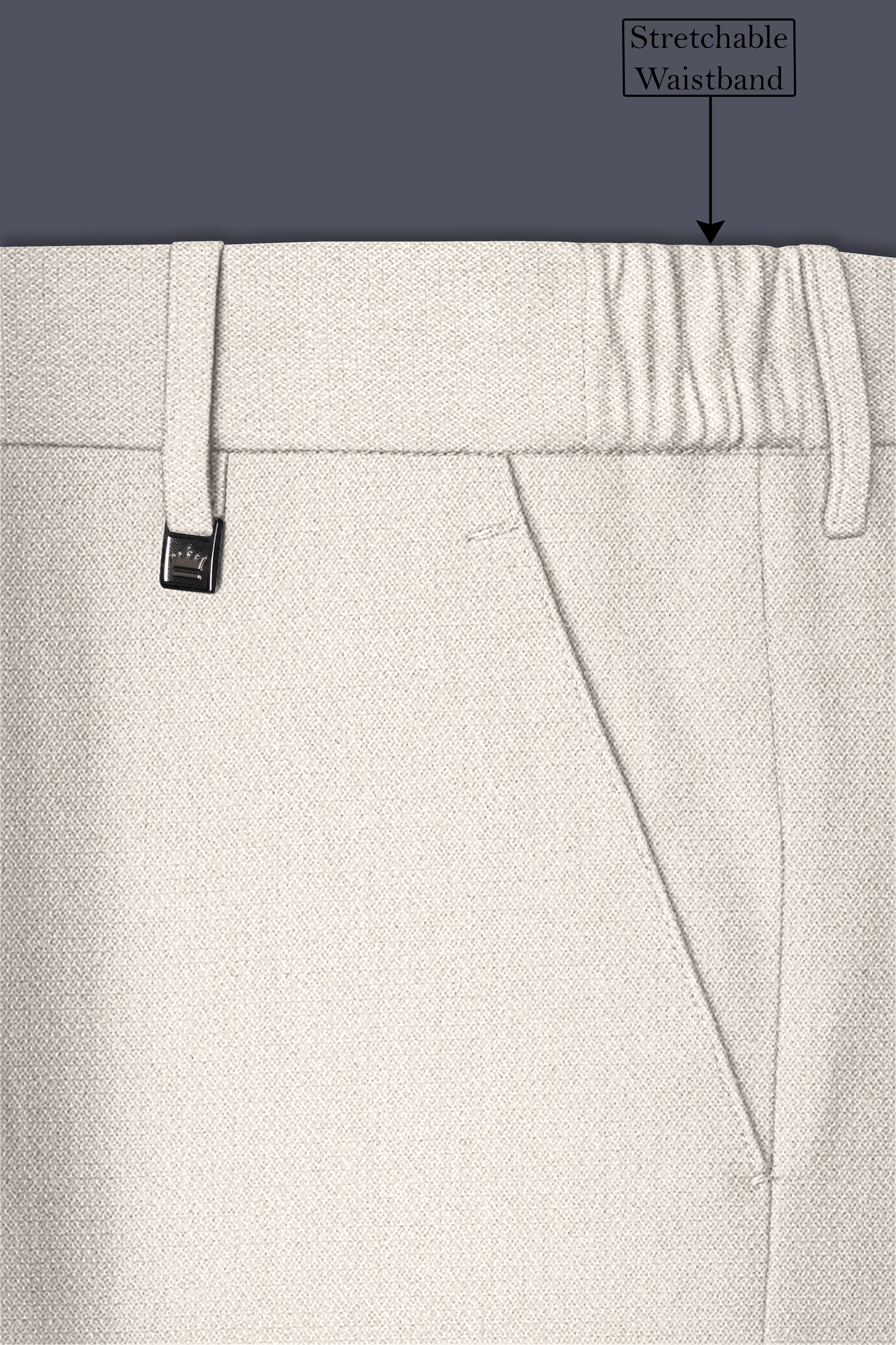 Ecru-Merino Off White Diamond Textured Wool Rich Slight Stretch Single Breasted Suit
