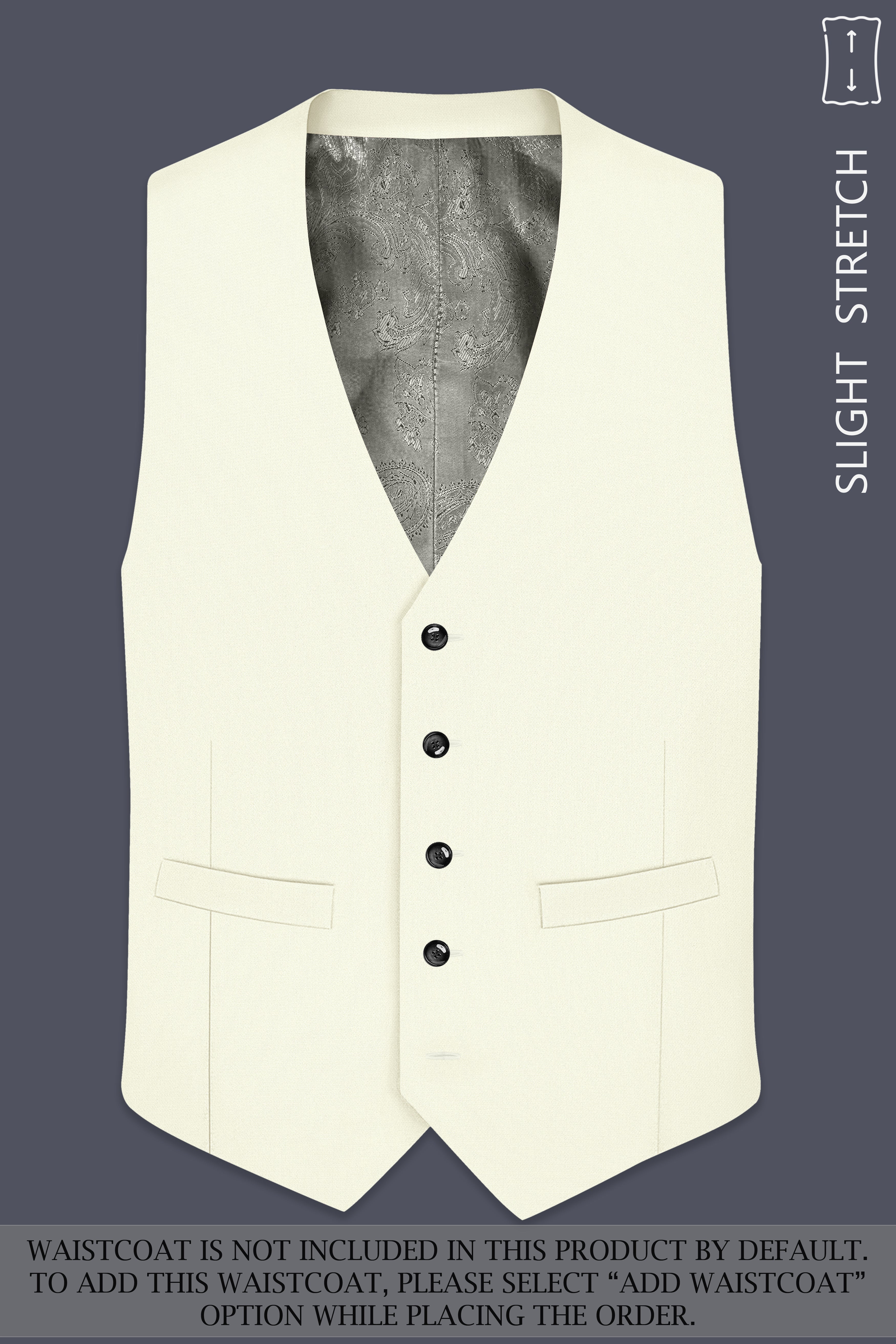 Ecru-Merino Off White Diamond Textured Wool Rich Slight Stretch Single Breasted Suit