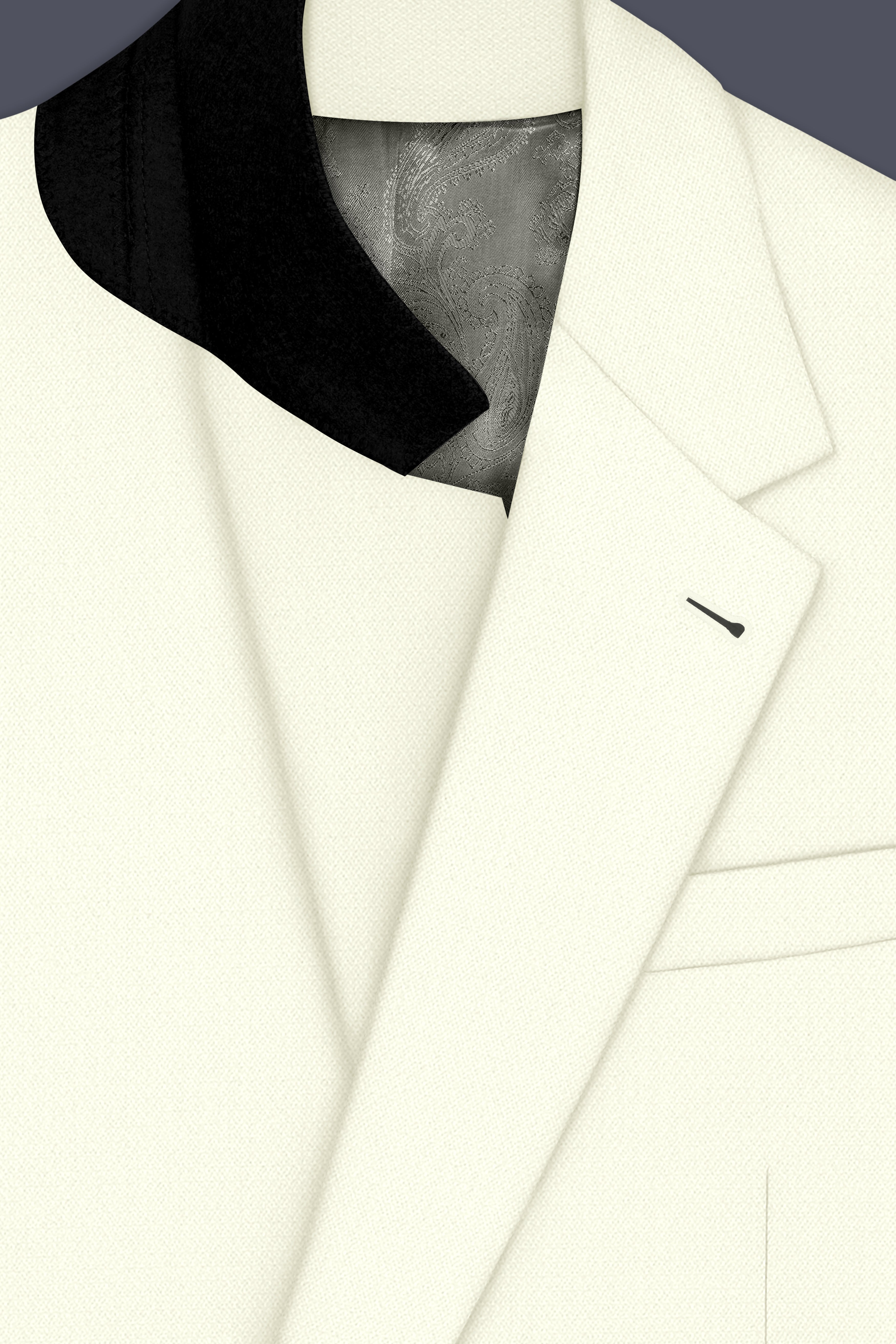 Ecru-Merino Off White Diamond Textured Wool Rich Slight Stretch Single Breasted Suit