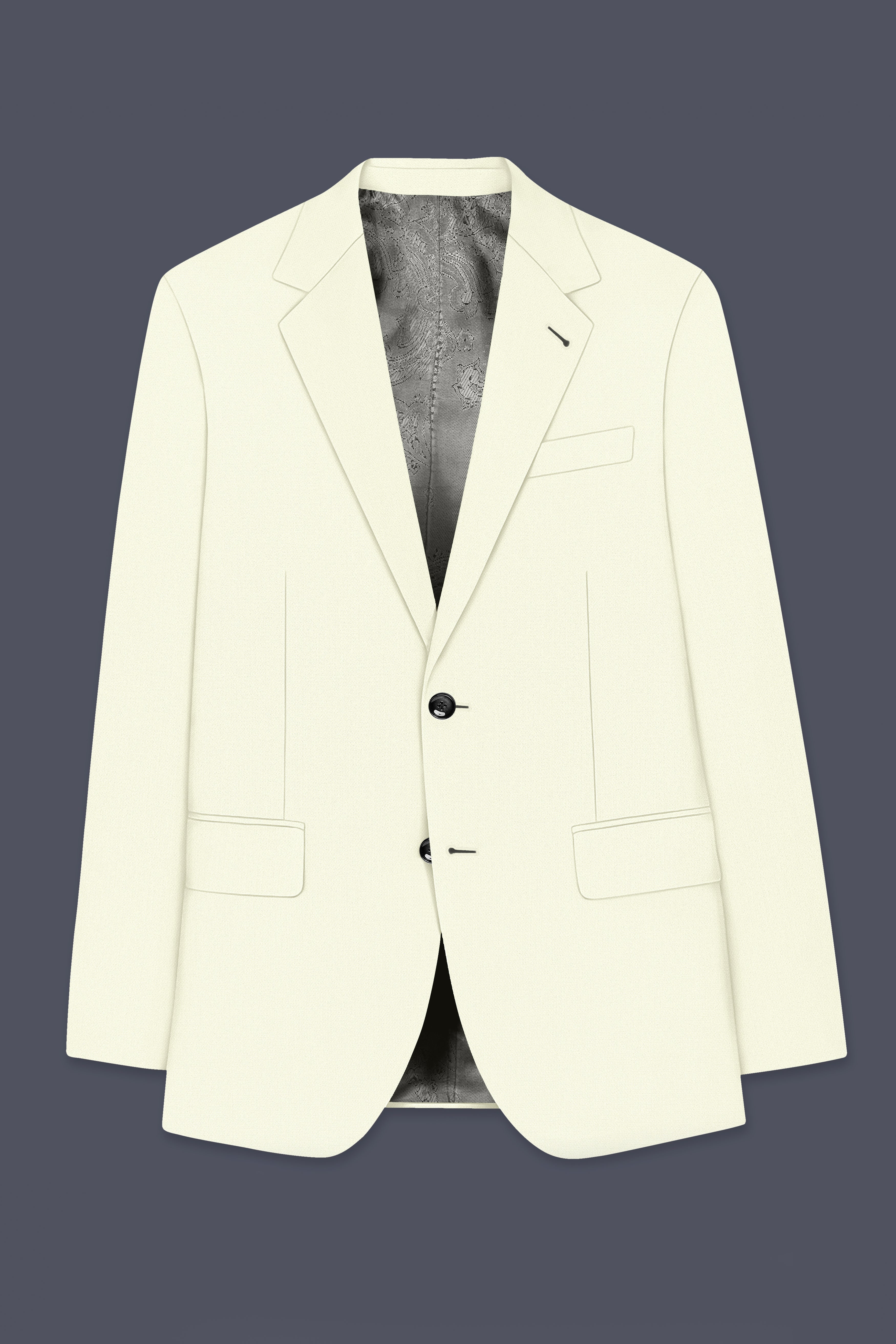 Ecru-Merino Off White Diamond Textured Wool Rich Slight Stretch Single Breasted Suit