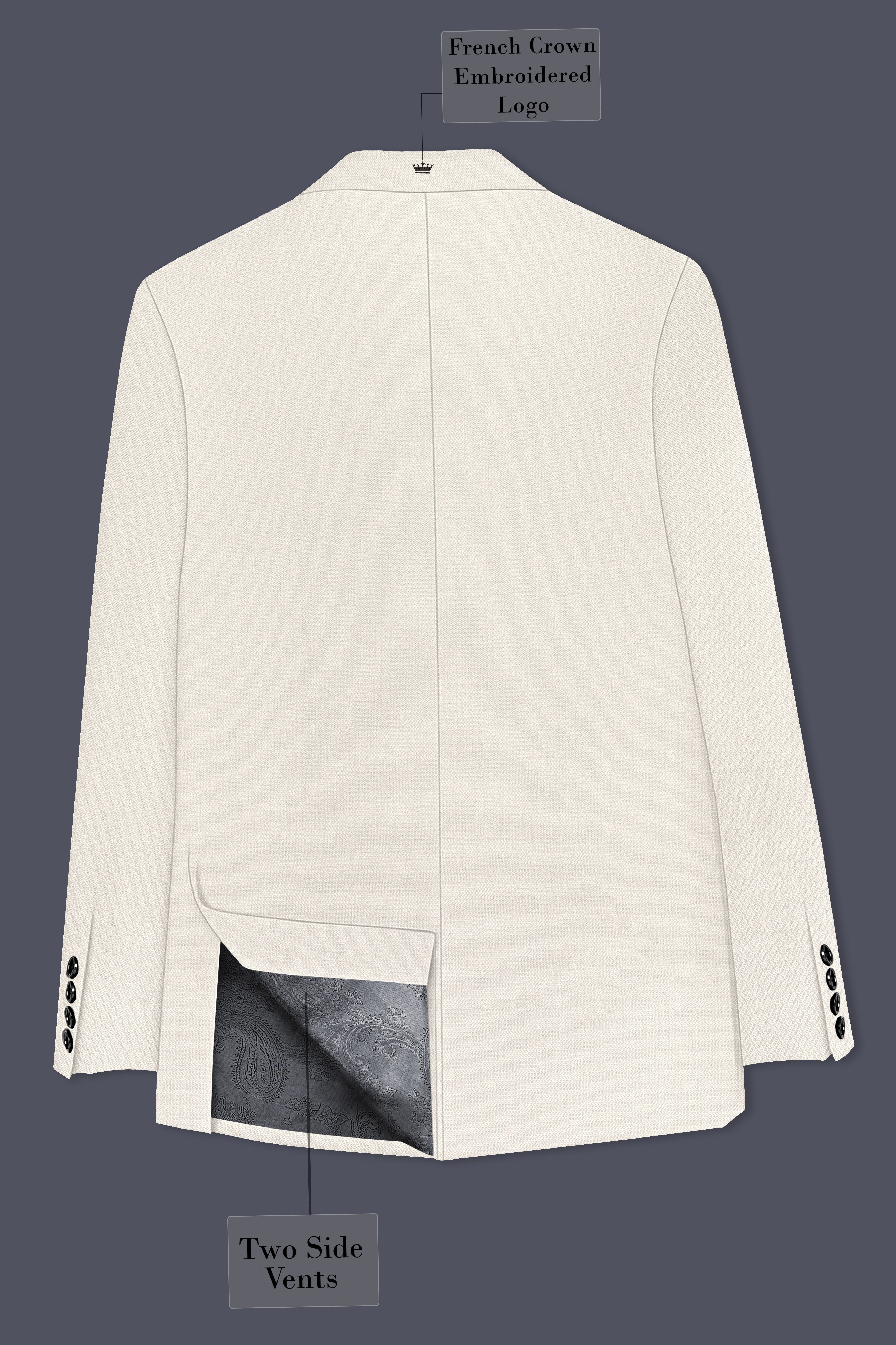 Ecru-Merino Off White Diamond Textured Wool Rich Slight Stretch Single Breasted Suit