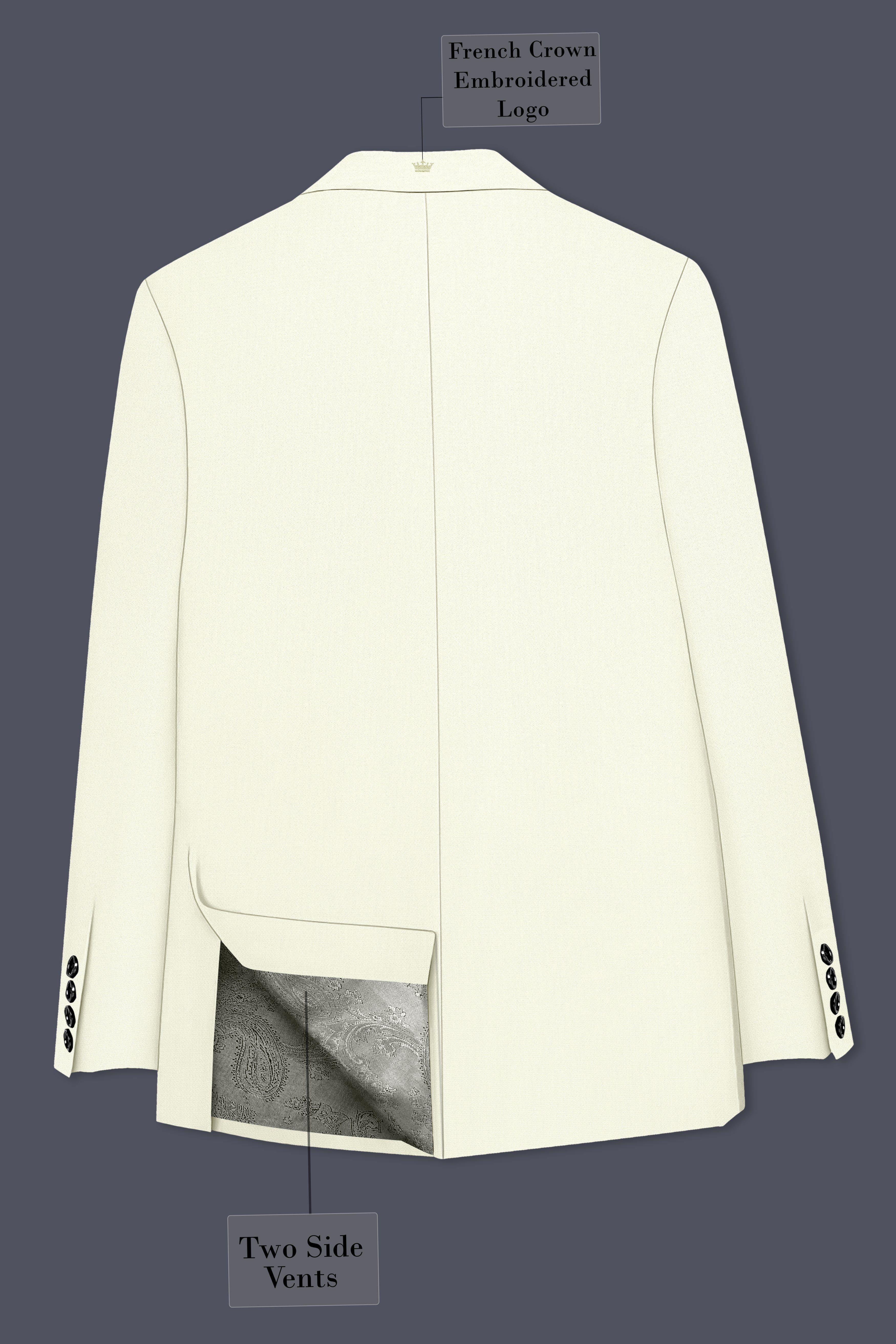 Ecru-Merino Off White Diamond Textured Wool Rich Slight Stretch Single Breasted Suit