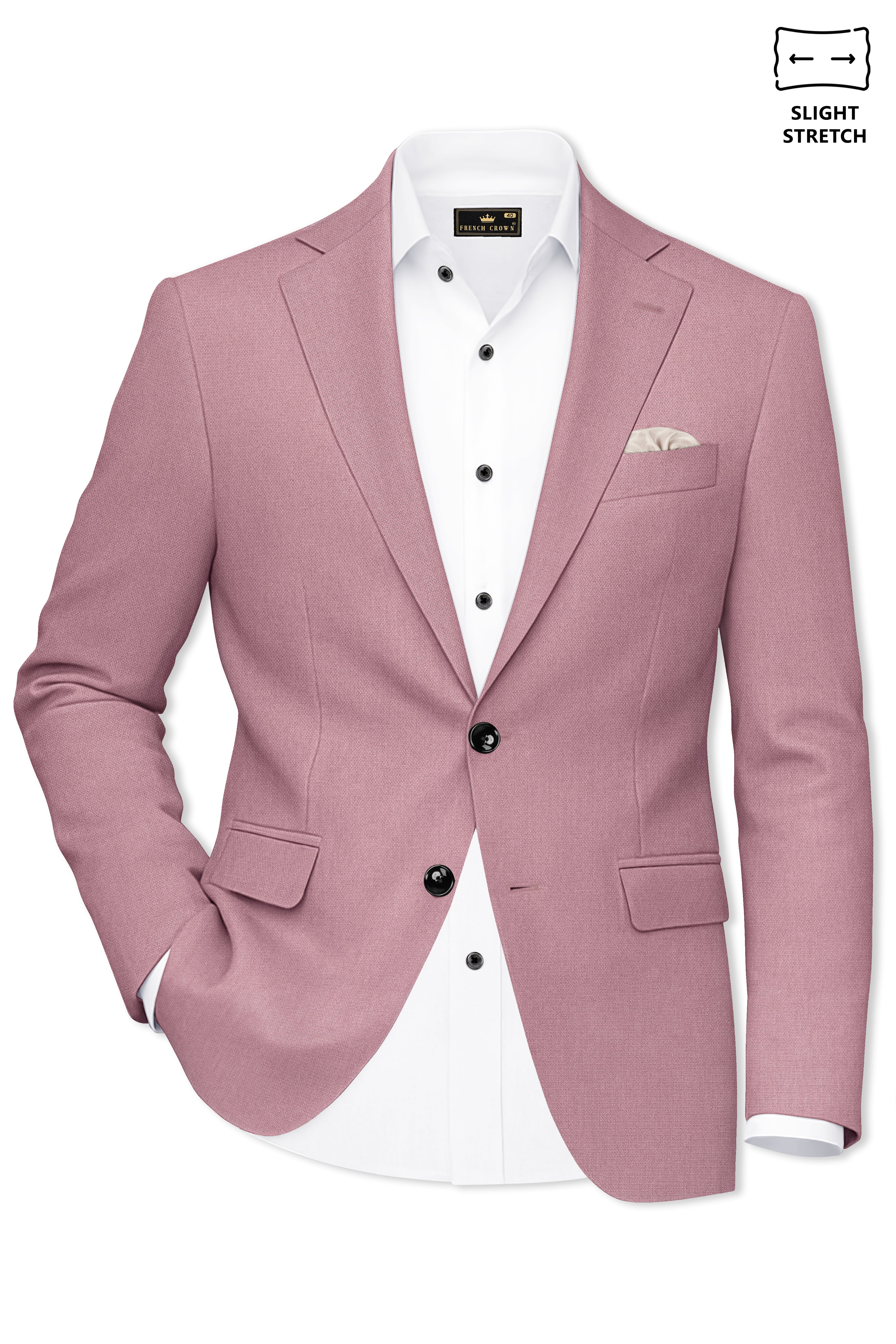 Aurore-Brandy Rose Pink Diamond Textured Wool Rich Slight Stretch Single Breasted Suit