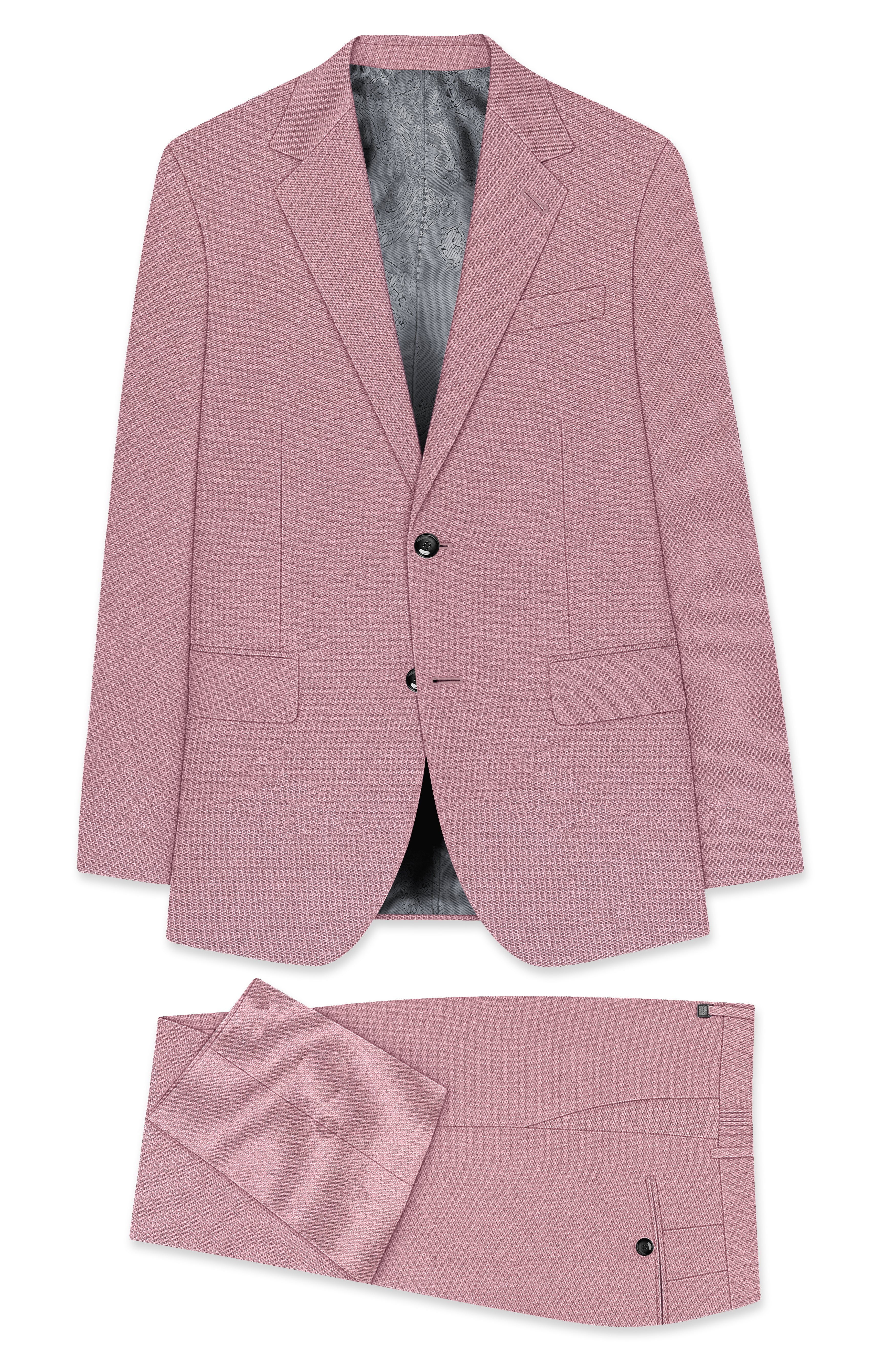 Aurore-Brandy Rose Pink Diamond Textured Wool Rich Slight Stretch Single Breasted Suit