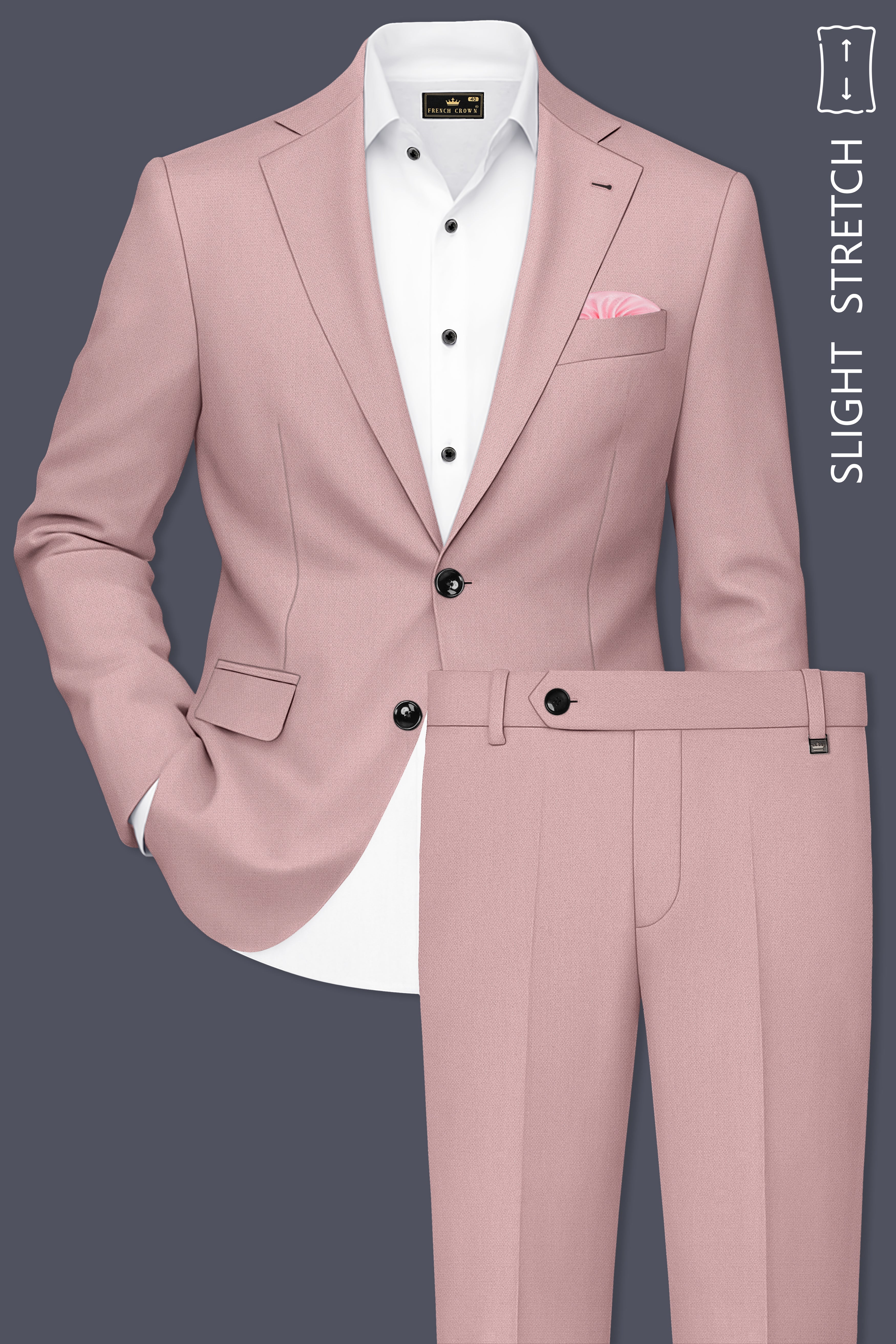 Aurore-Brandy Rose Pink Diamond Textured Wool Rich Slight Stretch Single Breasted Suit