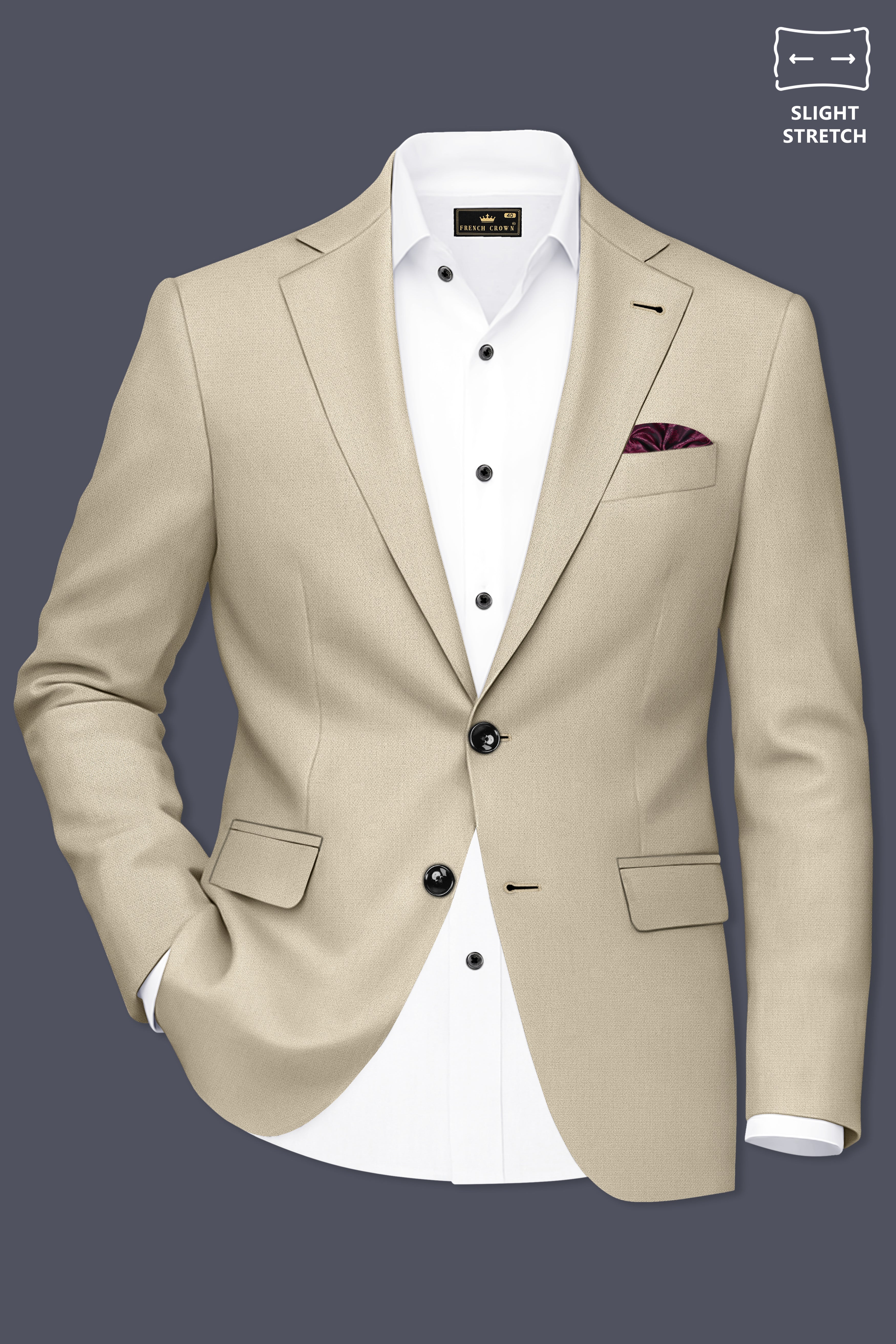 Vellum-Rodeo Cream Diamond Textured Wool Rich Slight Stretch Single Breasted Suit