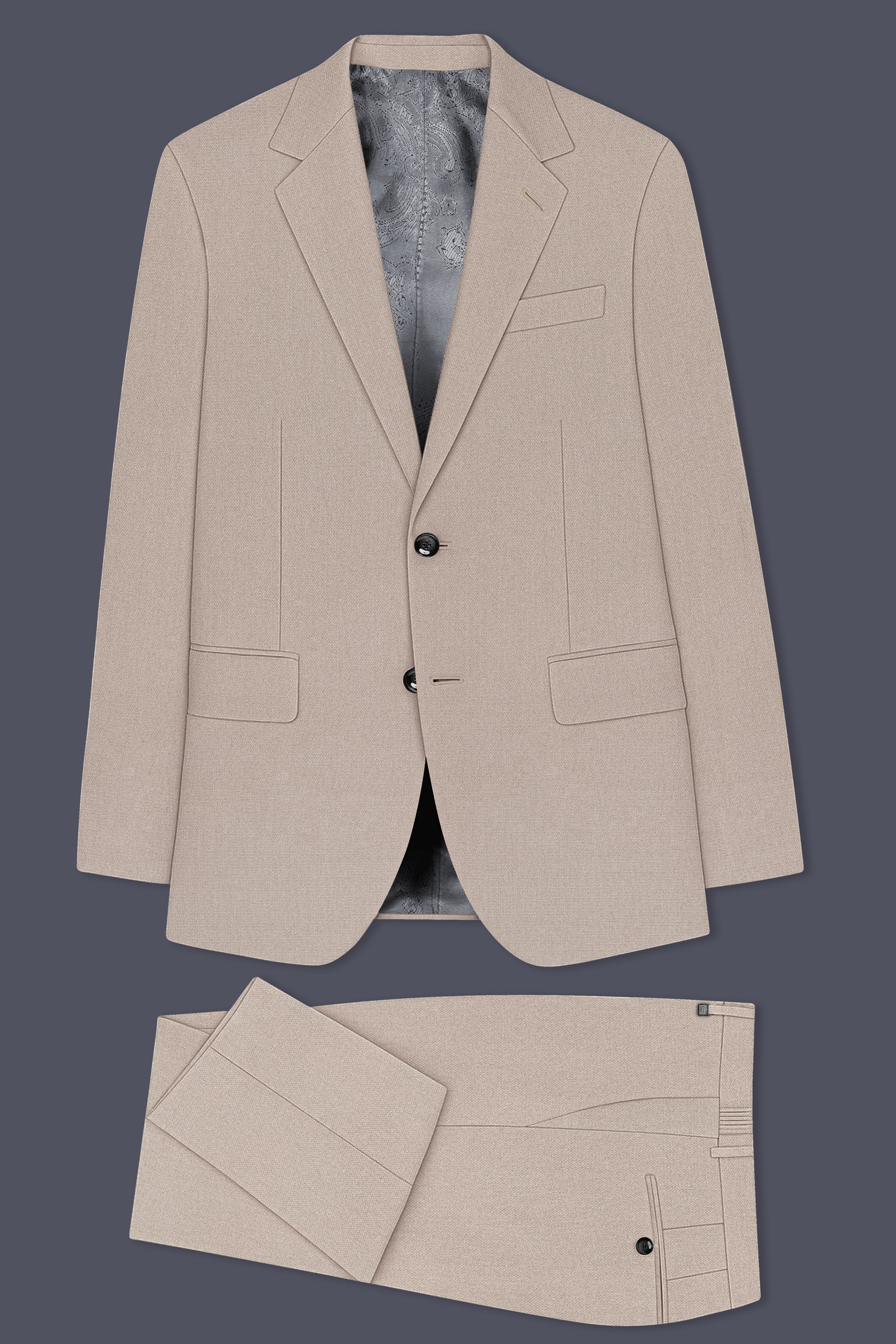 Vellum-Rodeo Cream Diamond Textured Wool Rich Slight Stretch Single Breasted Suit
