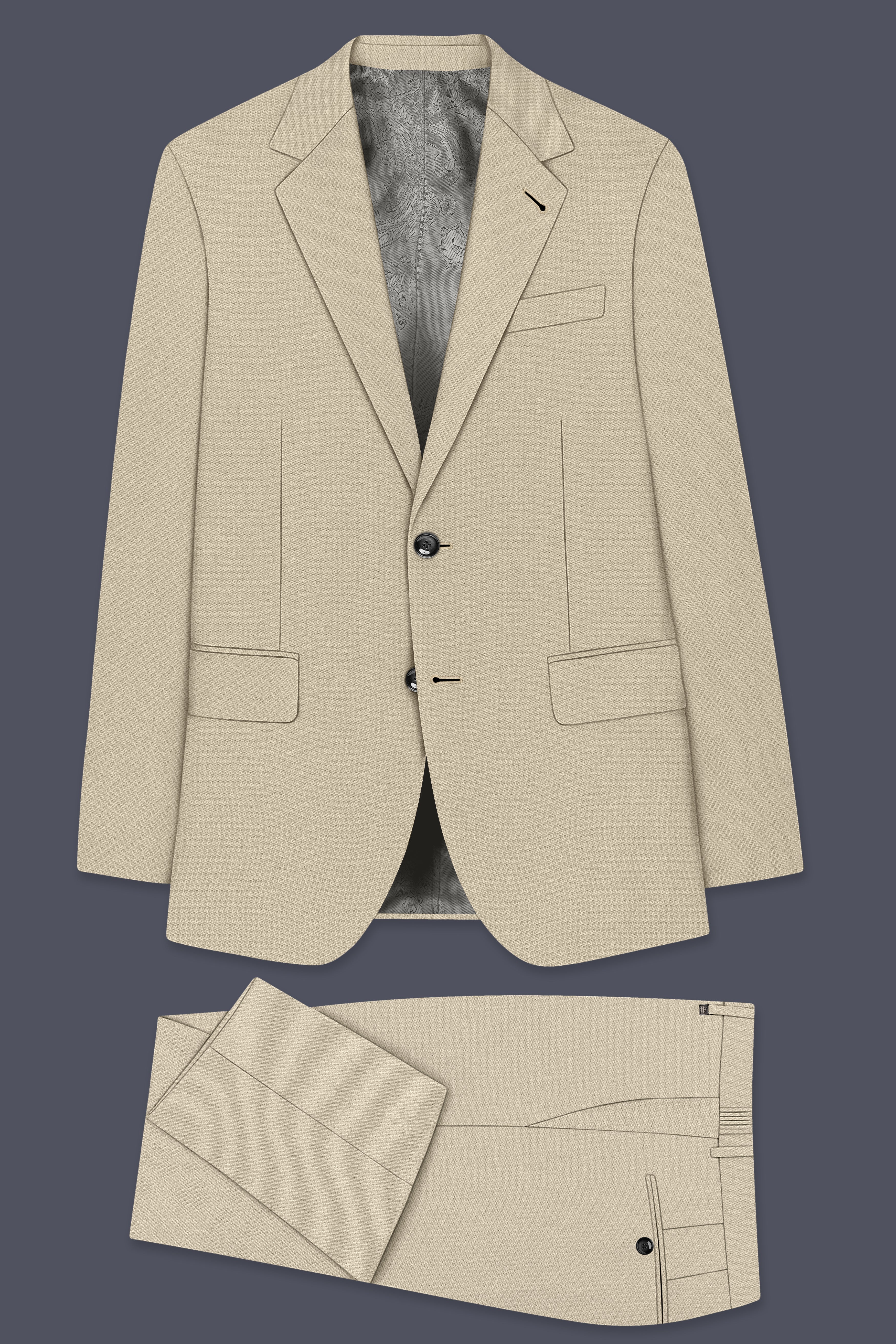 Vellum-Rodeo Cream Diamond Textured Wool Rich Slight Stretch Single Breasted Suit