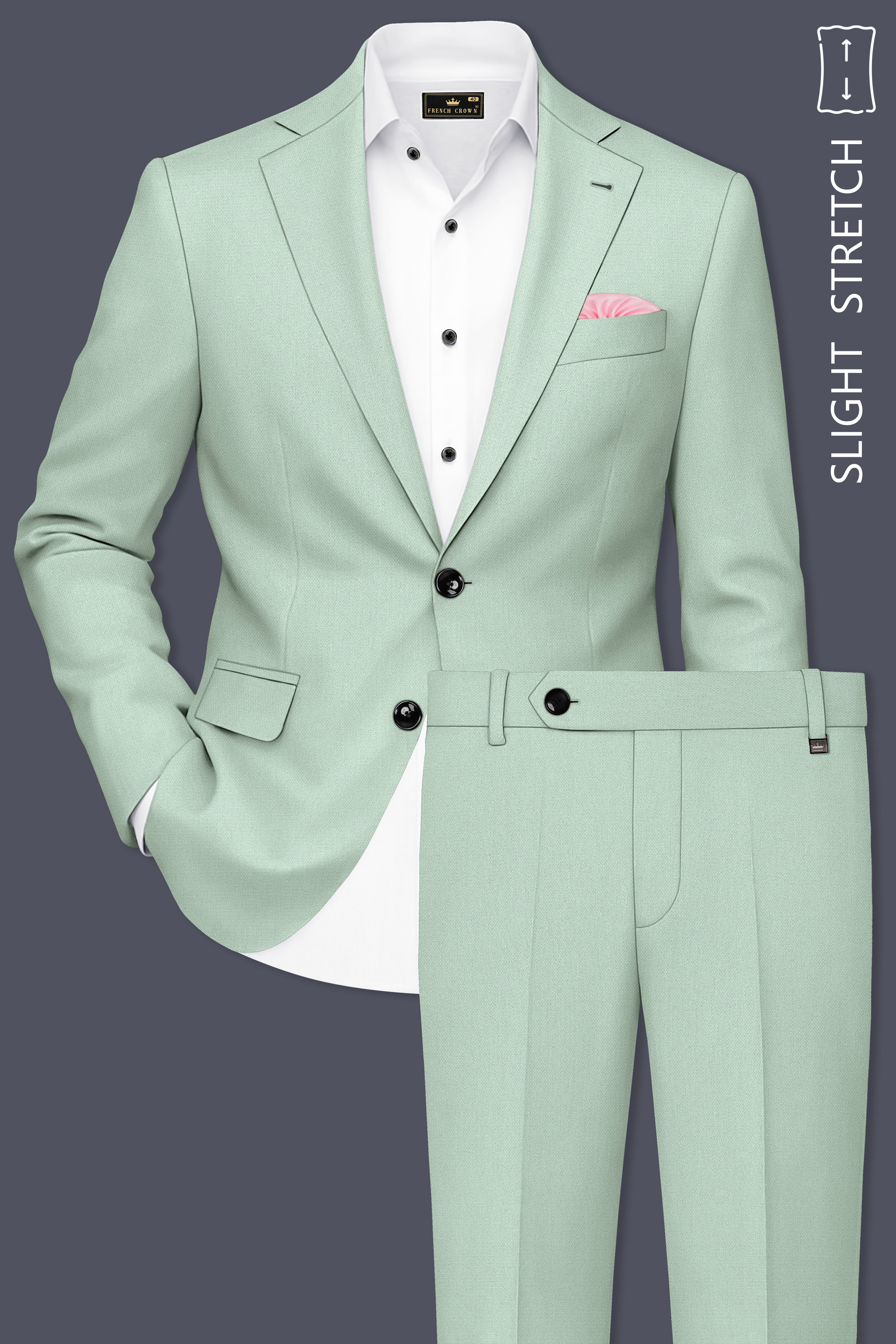 Sylvan-Cascade Green Diamond Textured Wool Rich Slight Stretch Single Breasted Suit