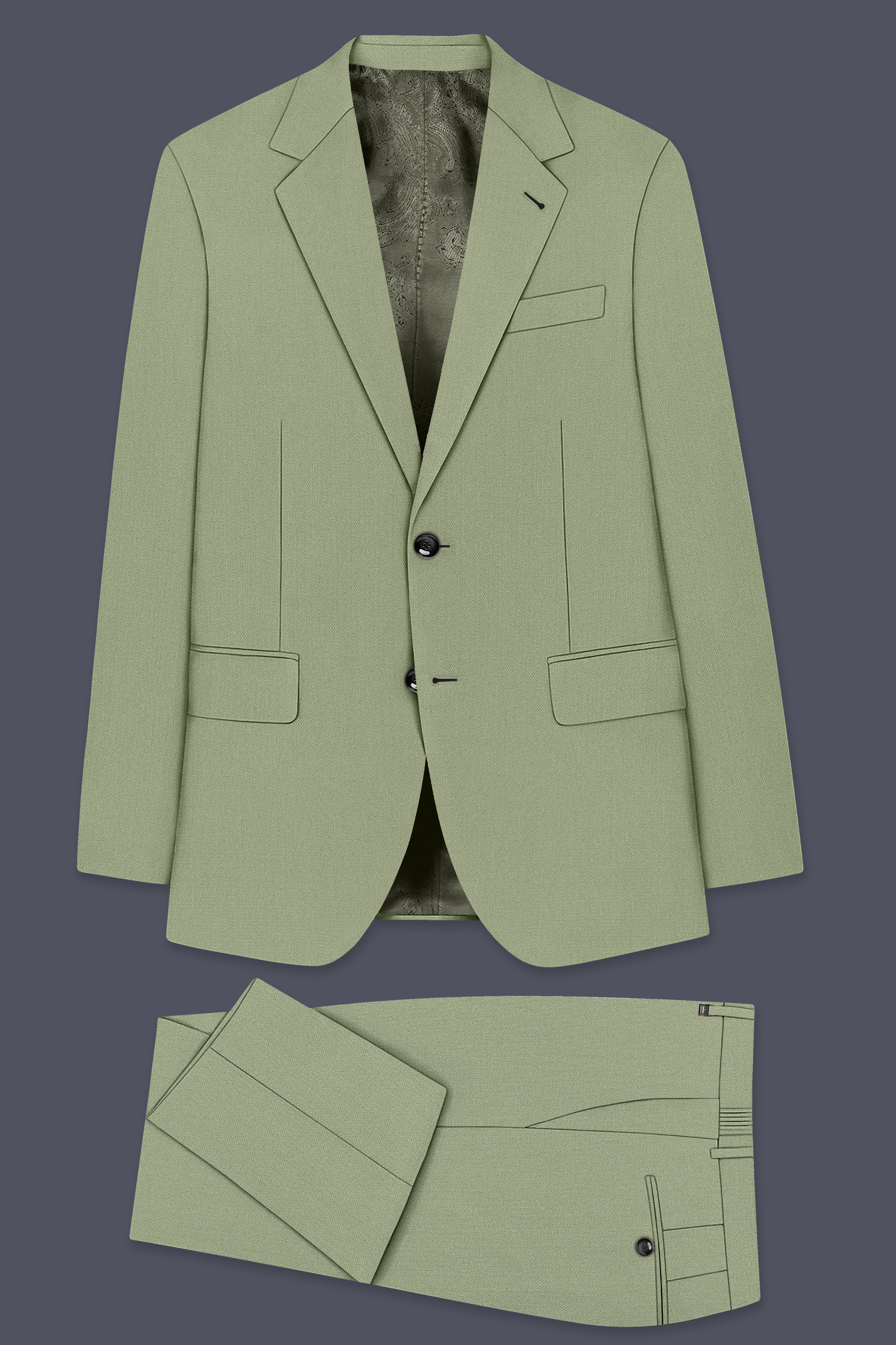 Verdo-Pablo Green Diamond Textured Wool Rich Slight Stretch Single Breasted Suit