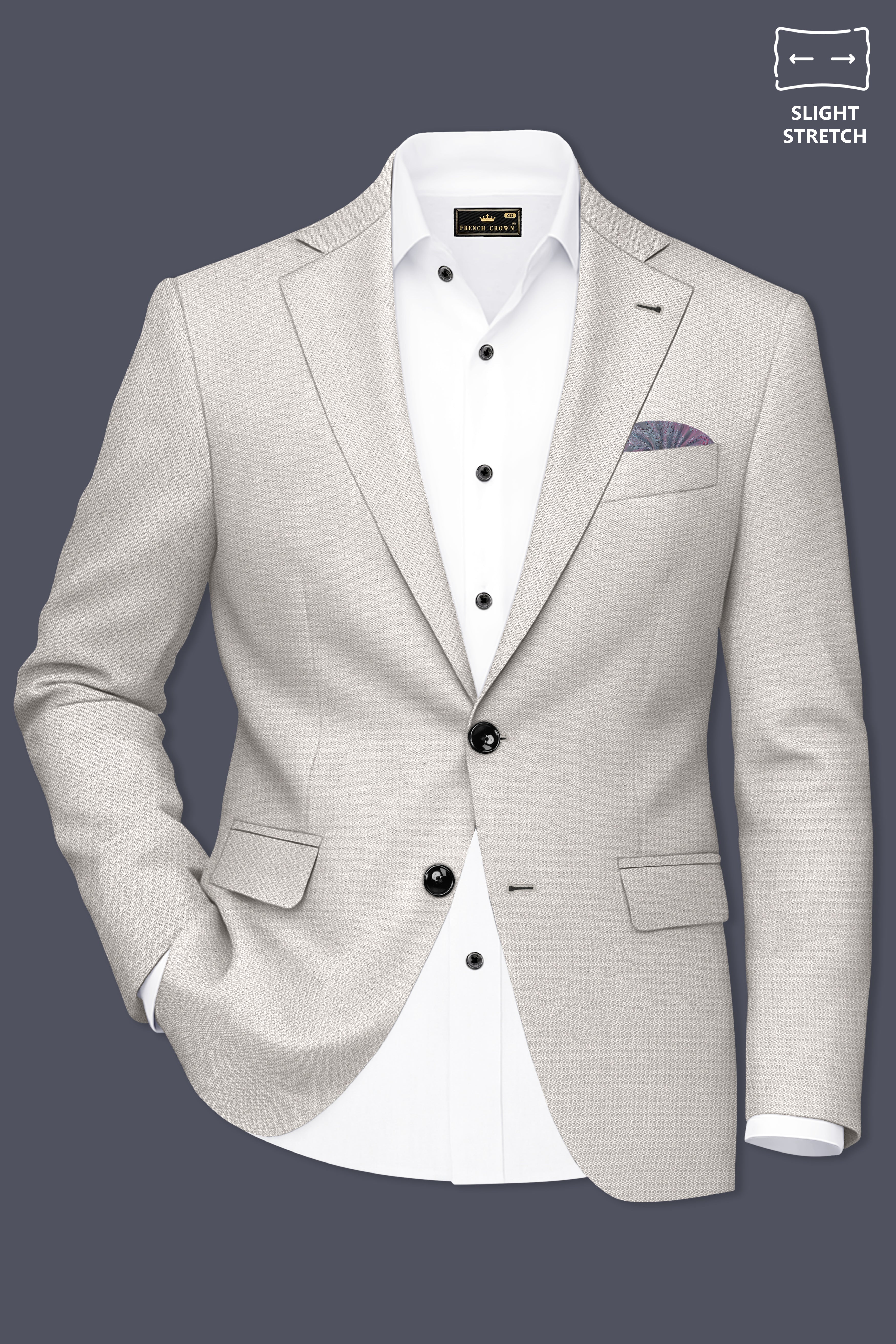 Helix-Fossil Gray Diamond Textured Wool Rich Slight Stretch Single Breasted Suit