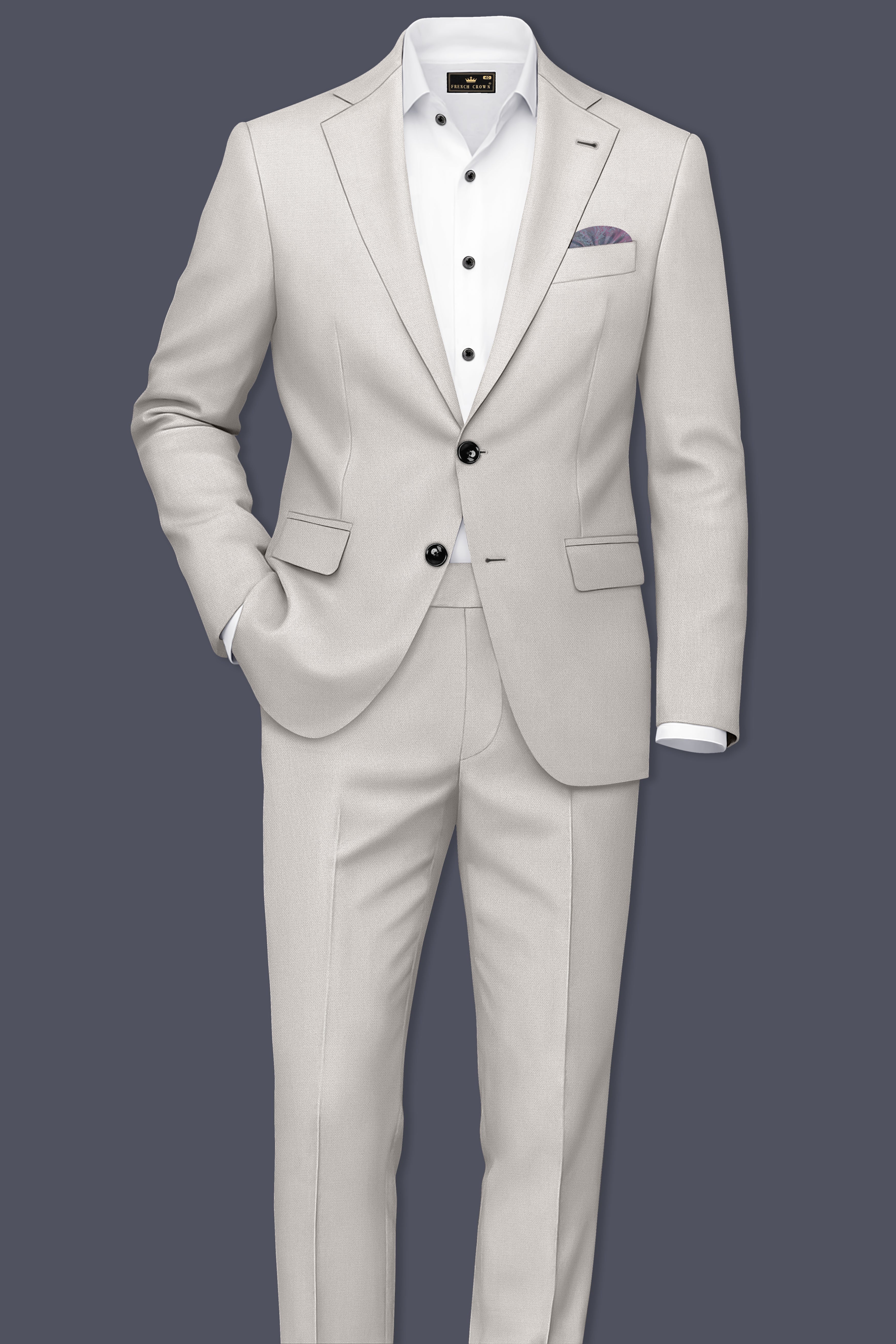 Helix-Fossil Gray Diamond Textured Wool Rich Slight Stretch Single Breasted Suit