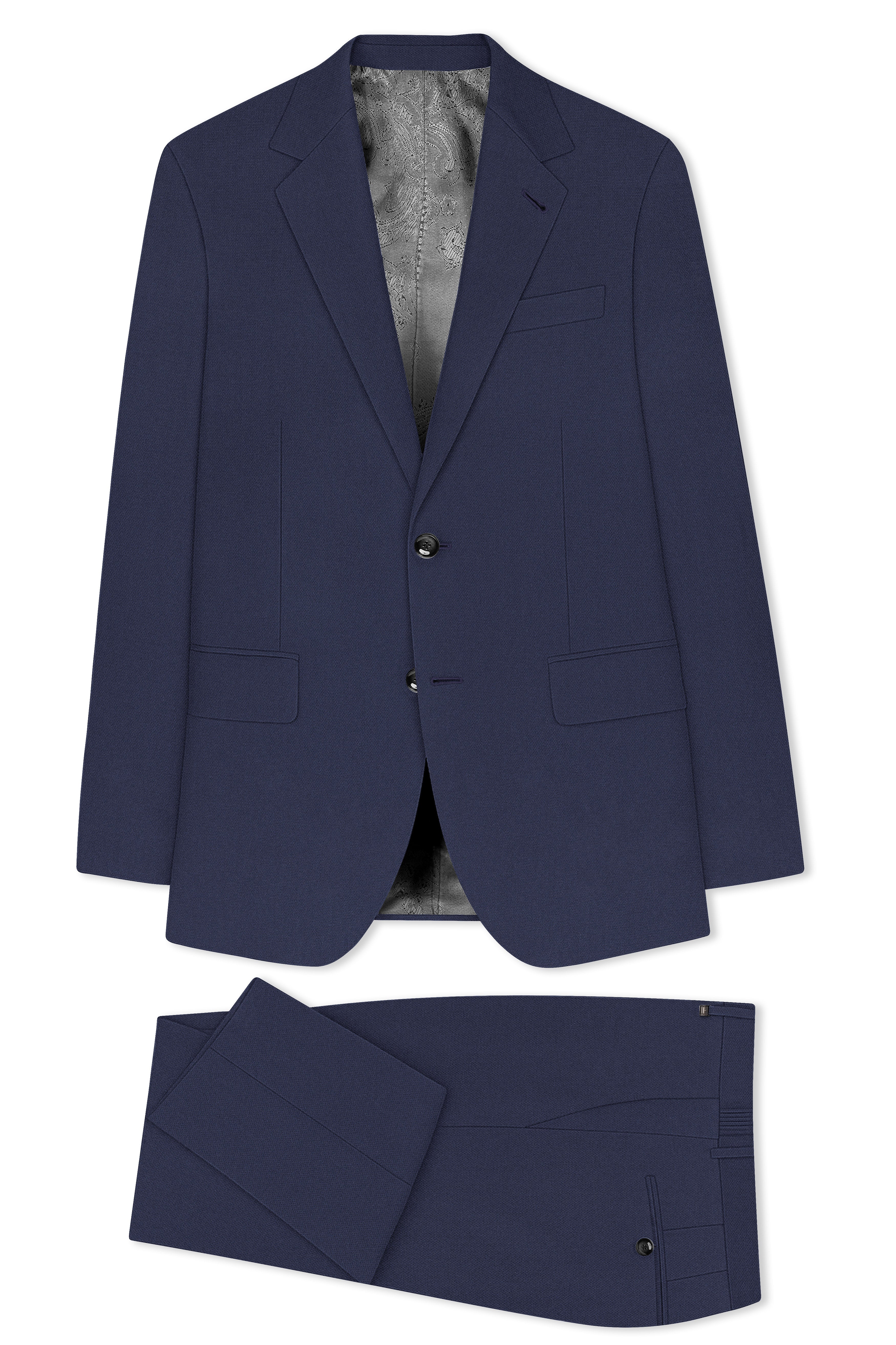 Noctis-Cinder Blue Diamond Textured Wool Rich Slight Stretch Single Breasted Suit