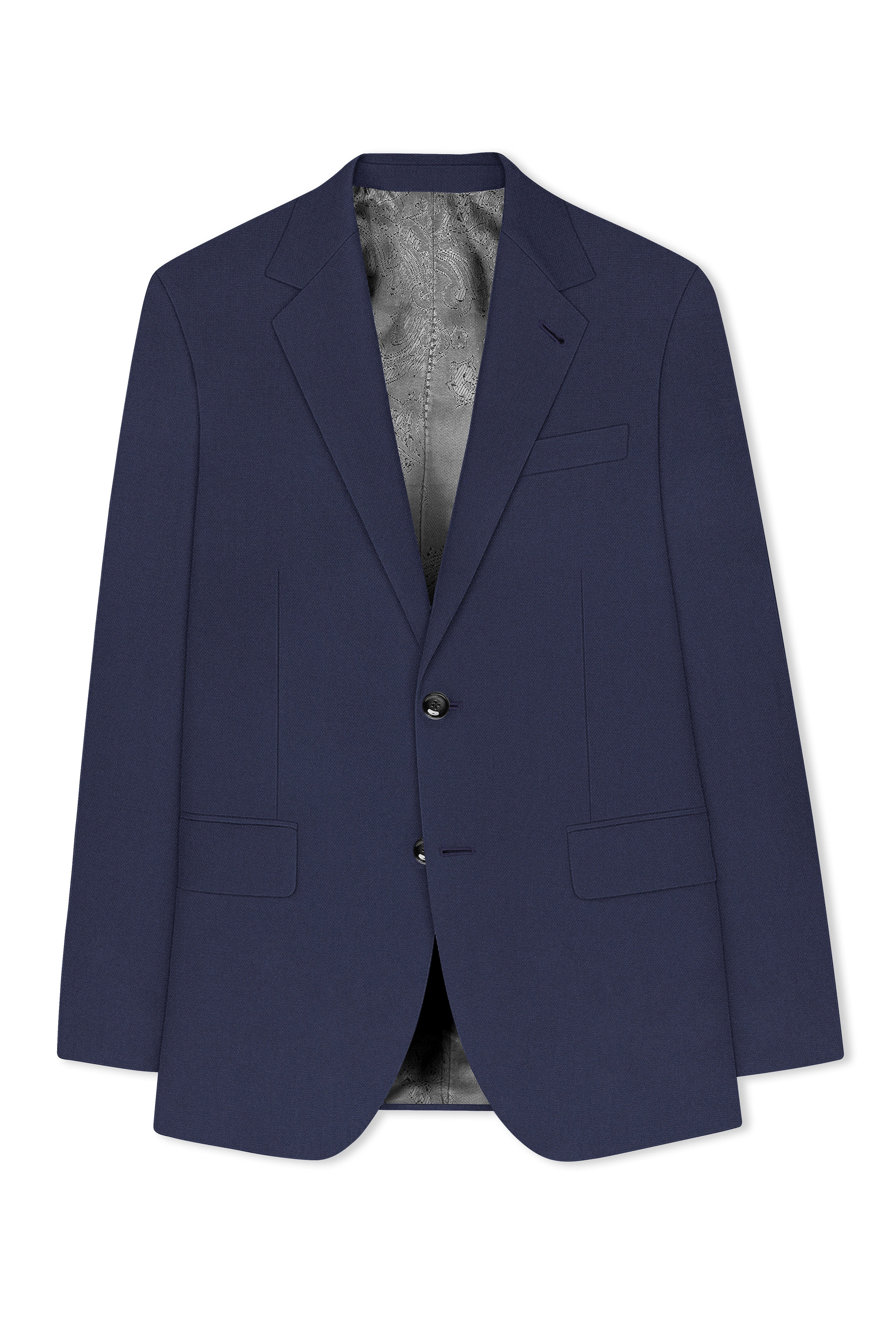 Noctis-Cinder Blue Diamond Textured Wool Rich Slight Stretch Single Breasted Suit