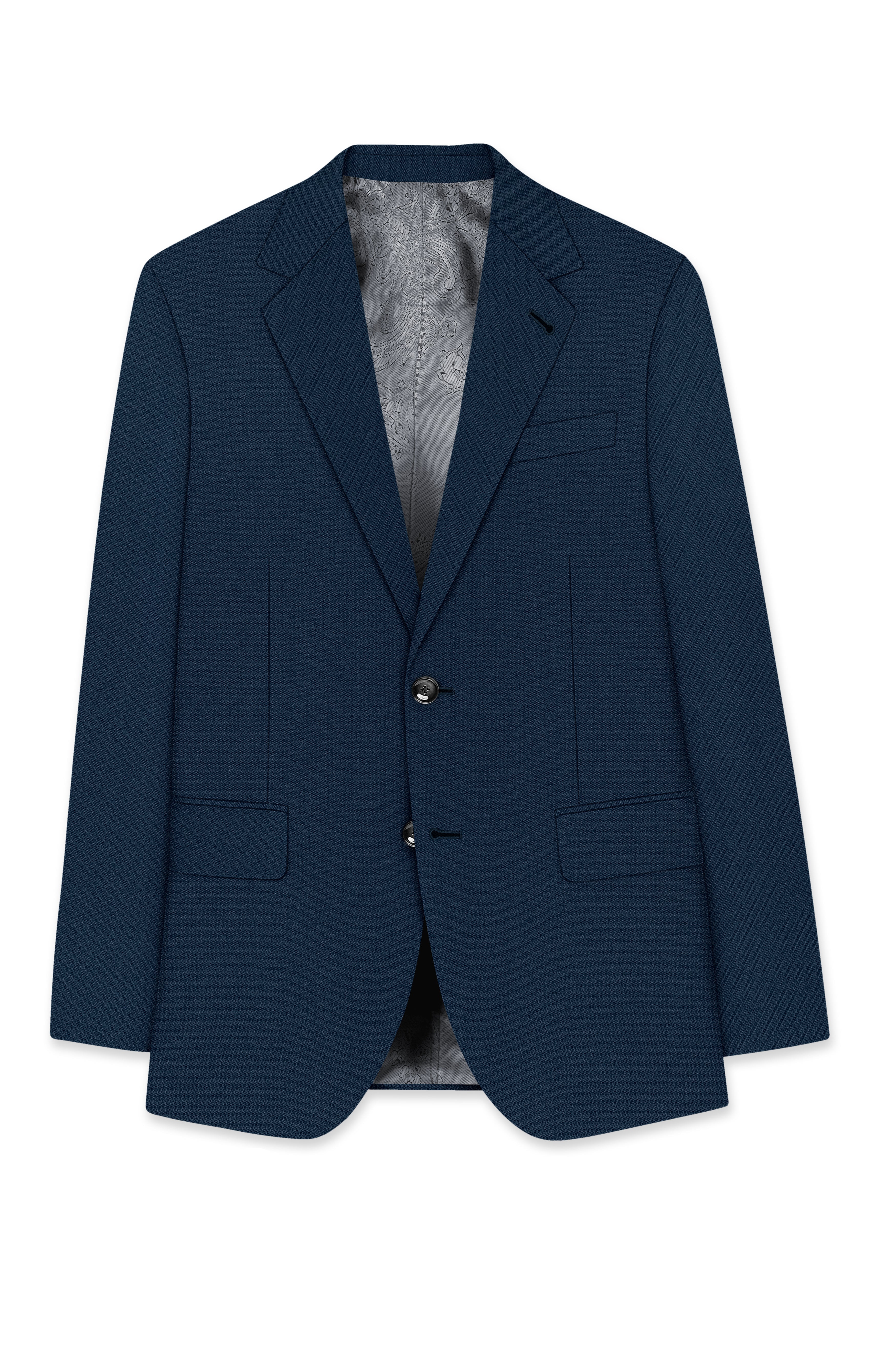 Noctis-Cinder Blue Diamond Textured Wool Rich Slight Stretch Single Breasted Suit