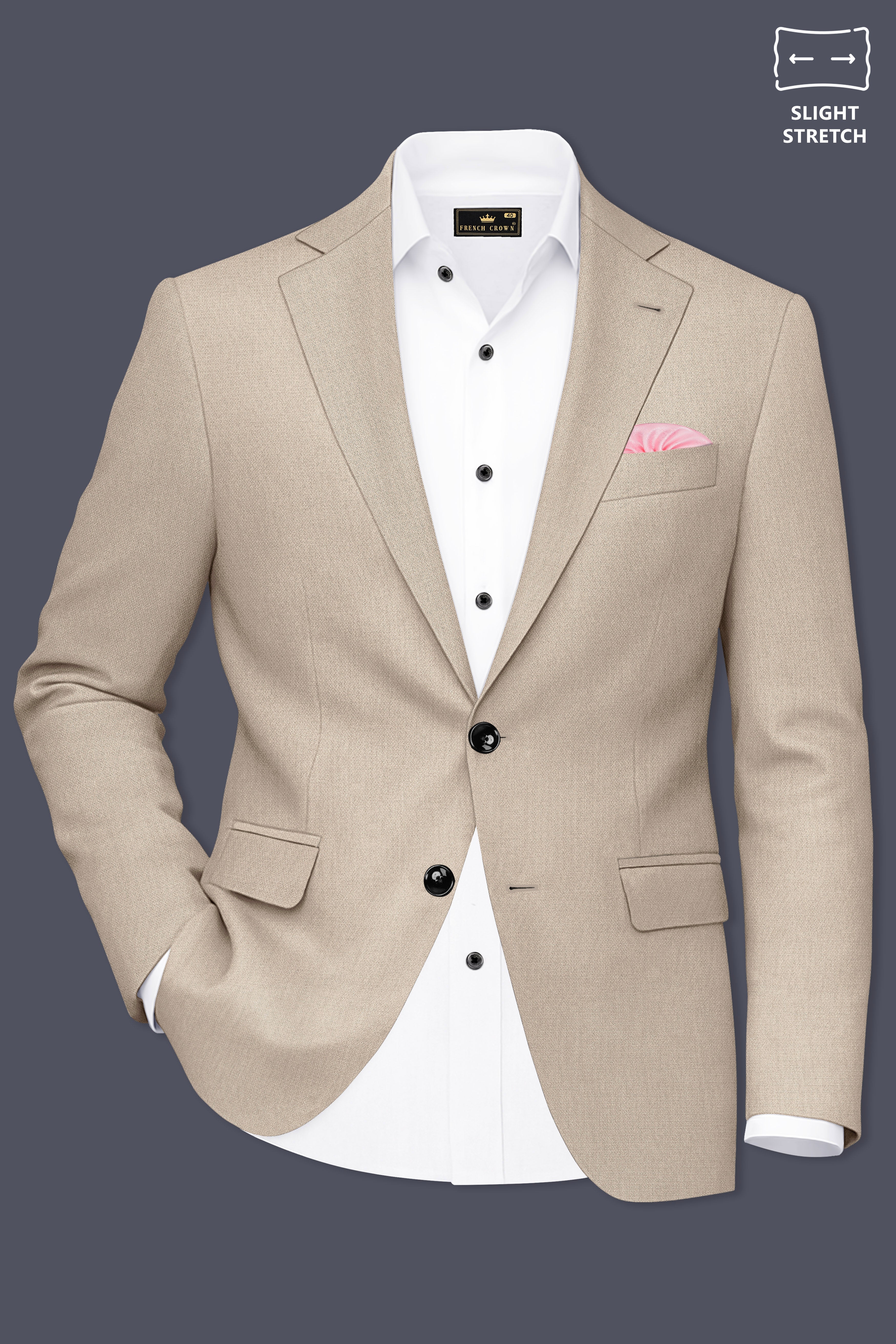 Sienna-Malta Cream Diamond Textured Wool Rich Slight Stretch Single Breasted Suit
