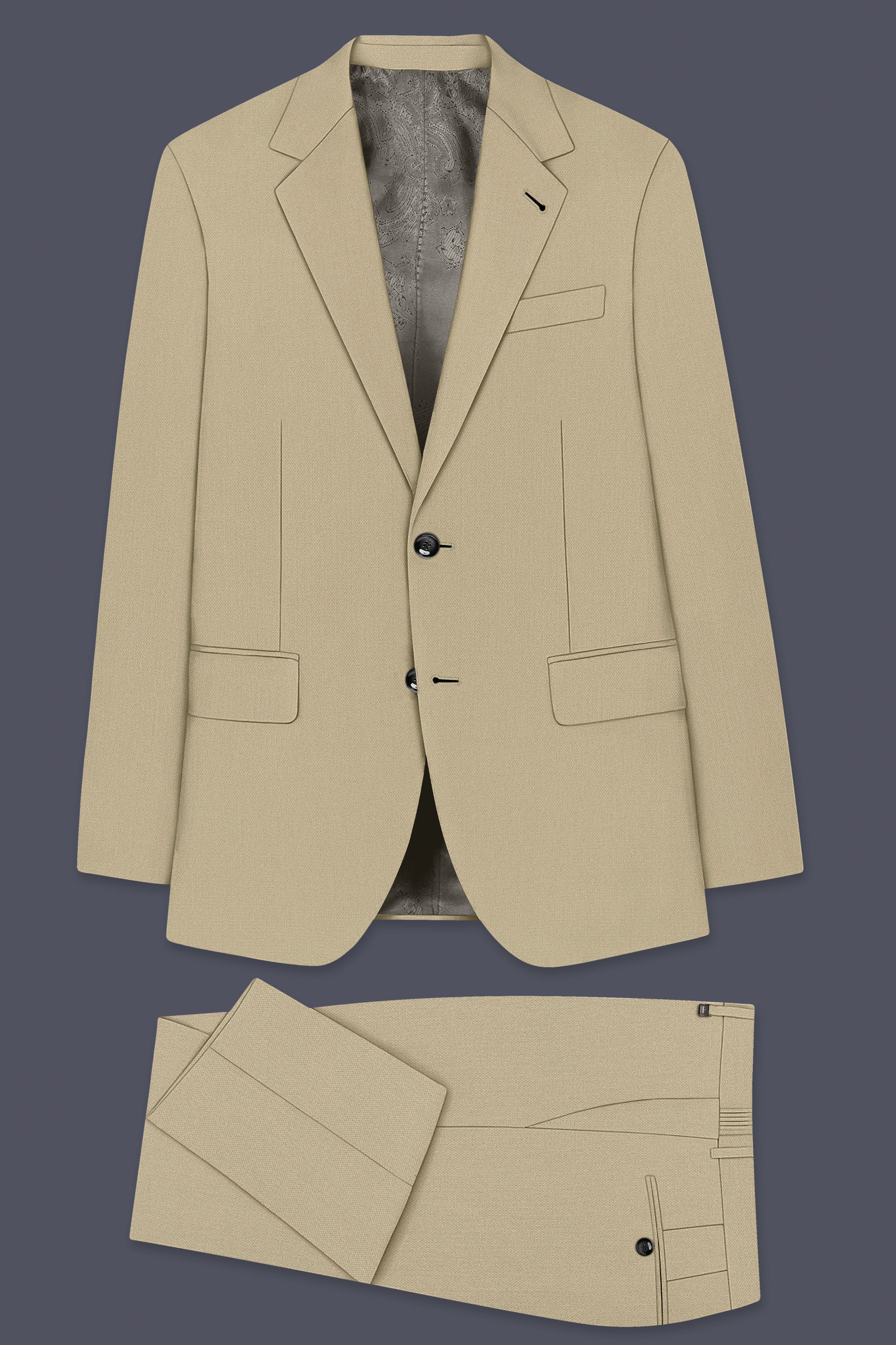 Sienna-Malta Cream Diamond Textured Wool Rich Slight Stretch Single Breasted Suit