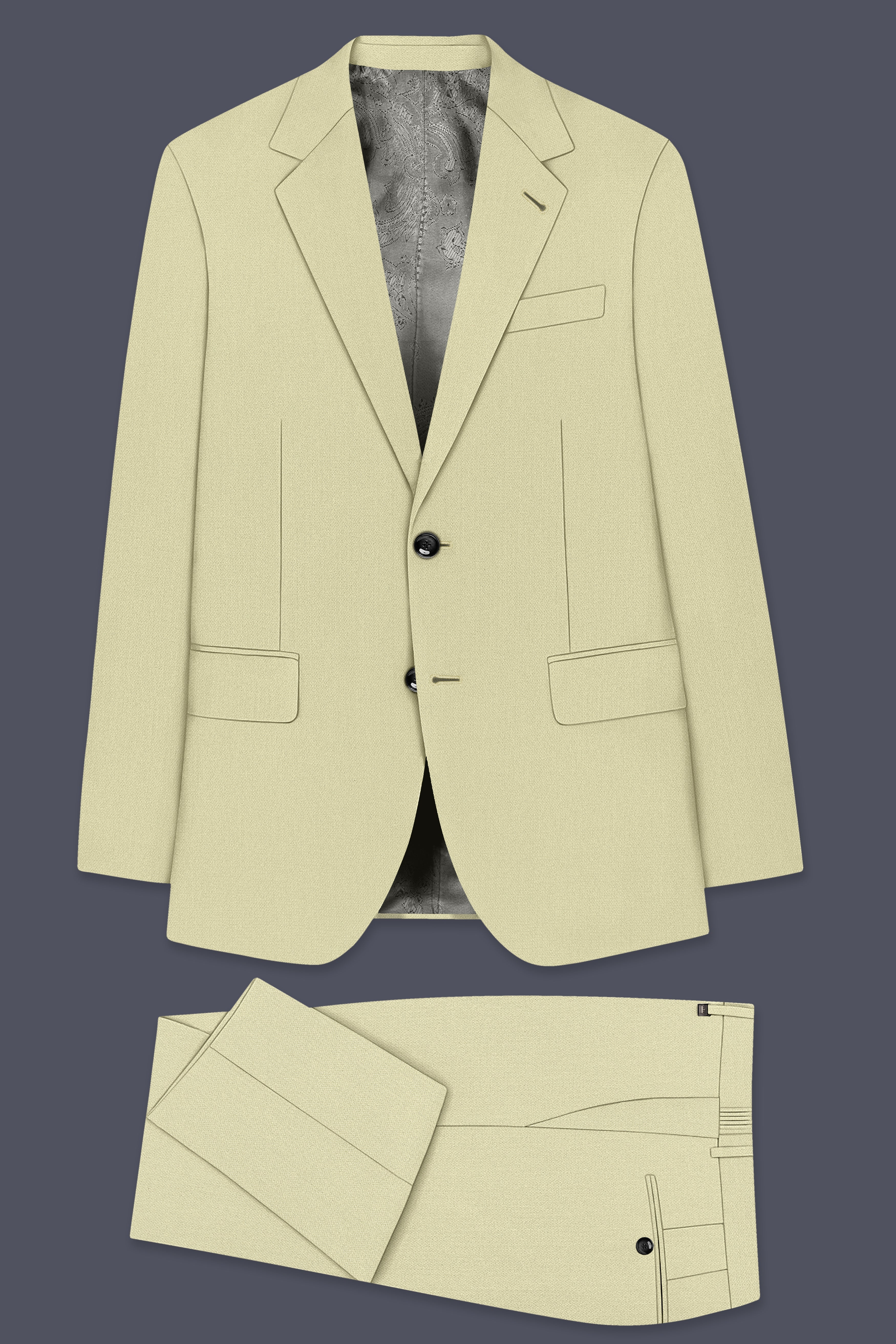 Cedar-Tallow Green Diamond Textured Wool Rich Slight Stretch Single Breasted Suit