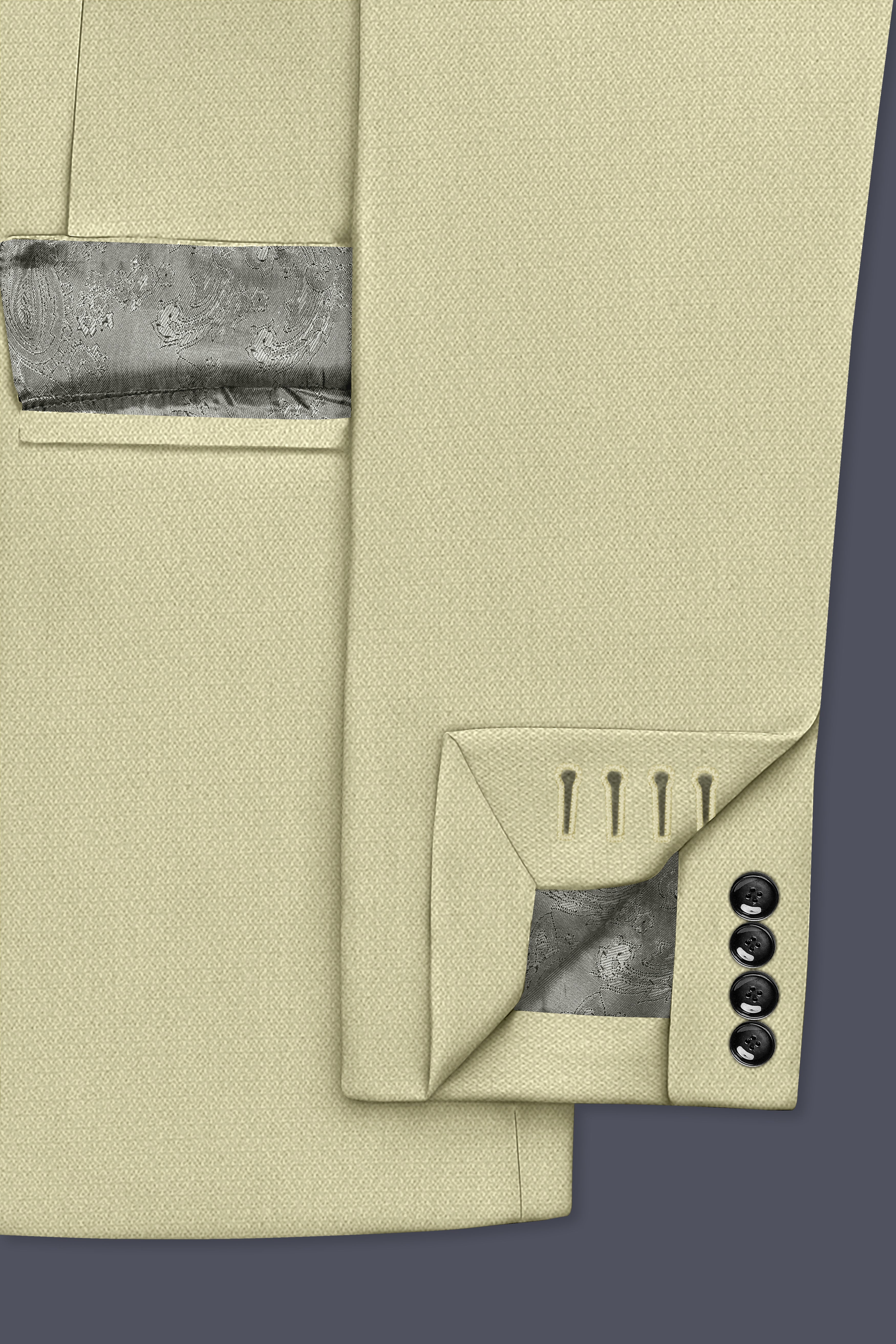 Cedar-Tallow Green Diamond Textured Wool Rich Slight Stretch Single Breasted Suit